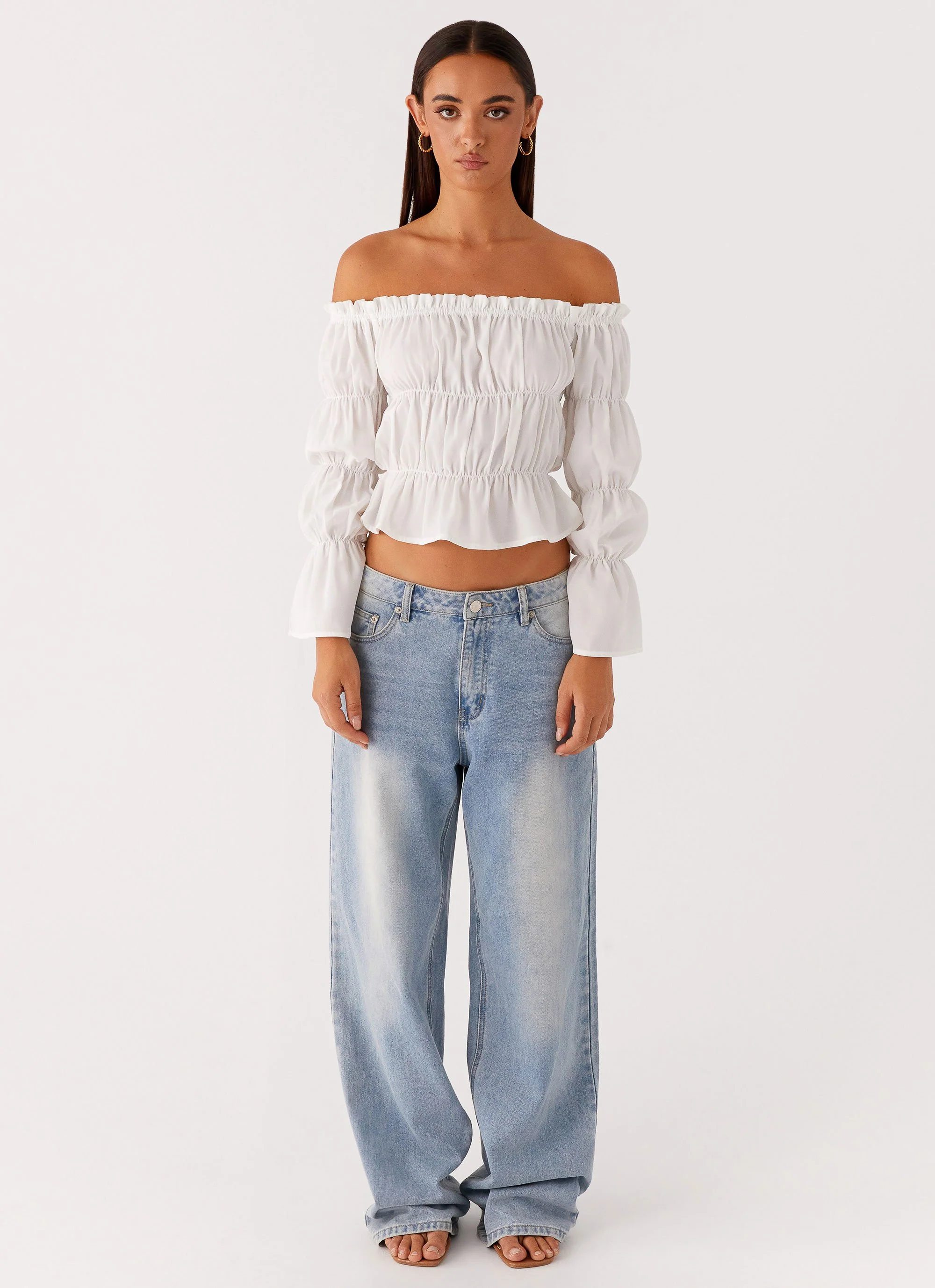 Imara Ruched Long Sleeve Top - Ivory - Image 2
