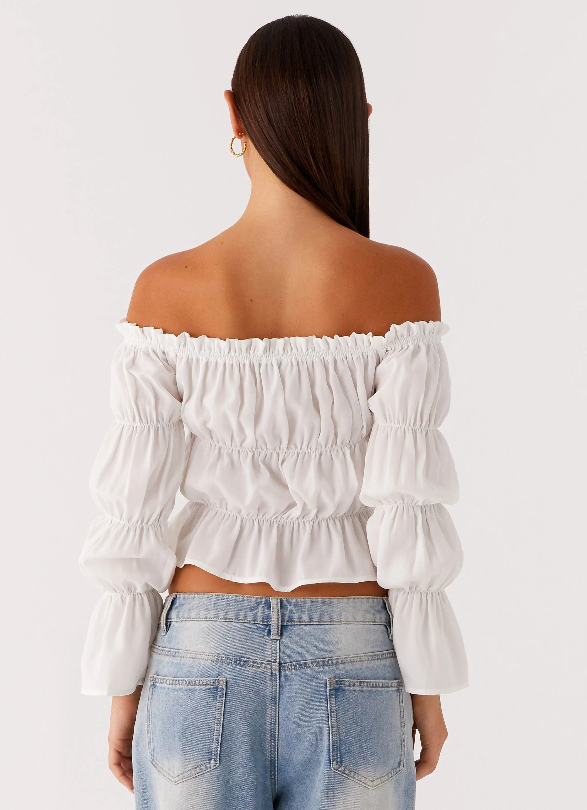Imara Ruched Long Sleeve Top - Ivory - Image 4