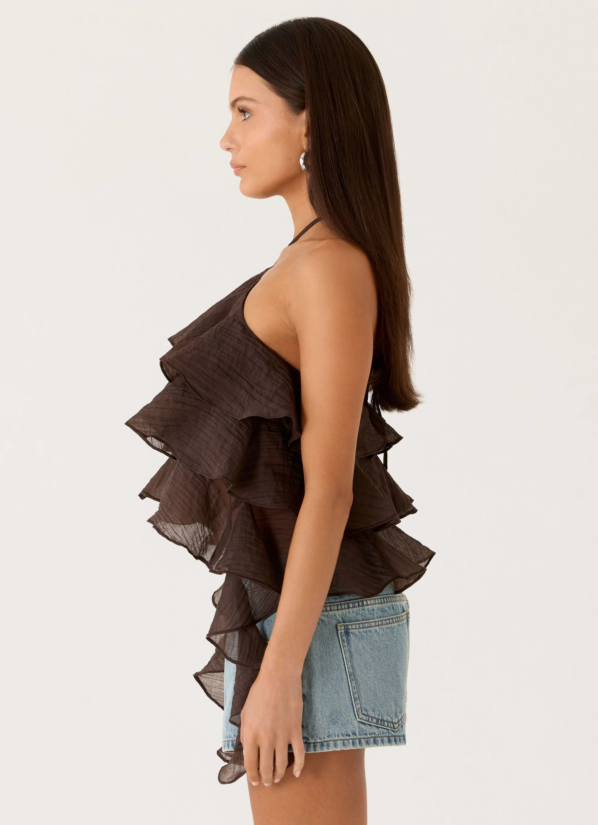 Inna Frill Halter Top - Chocolate - Image 2