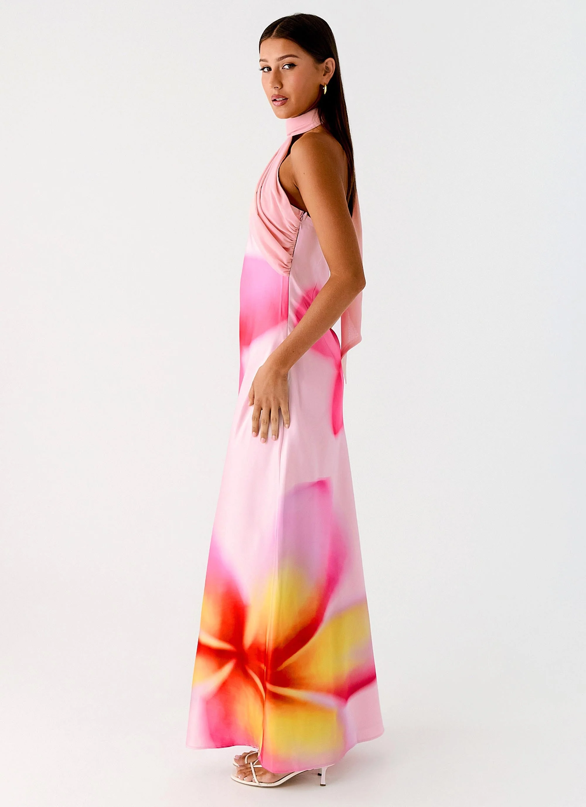 Isa Scarf Satin Maxi Dress - Frangipani Pink - Image 2