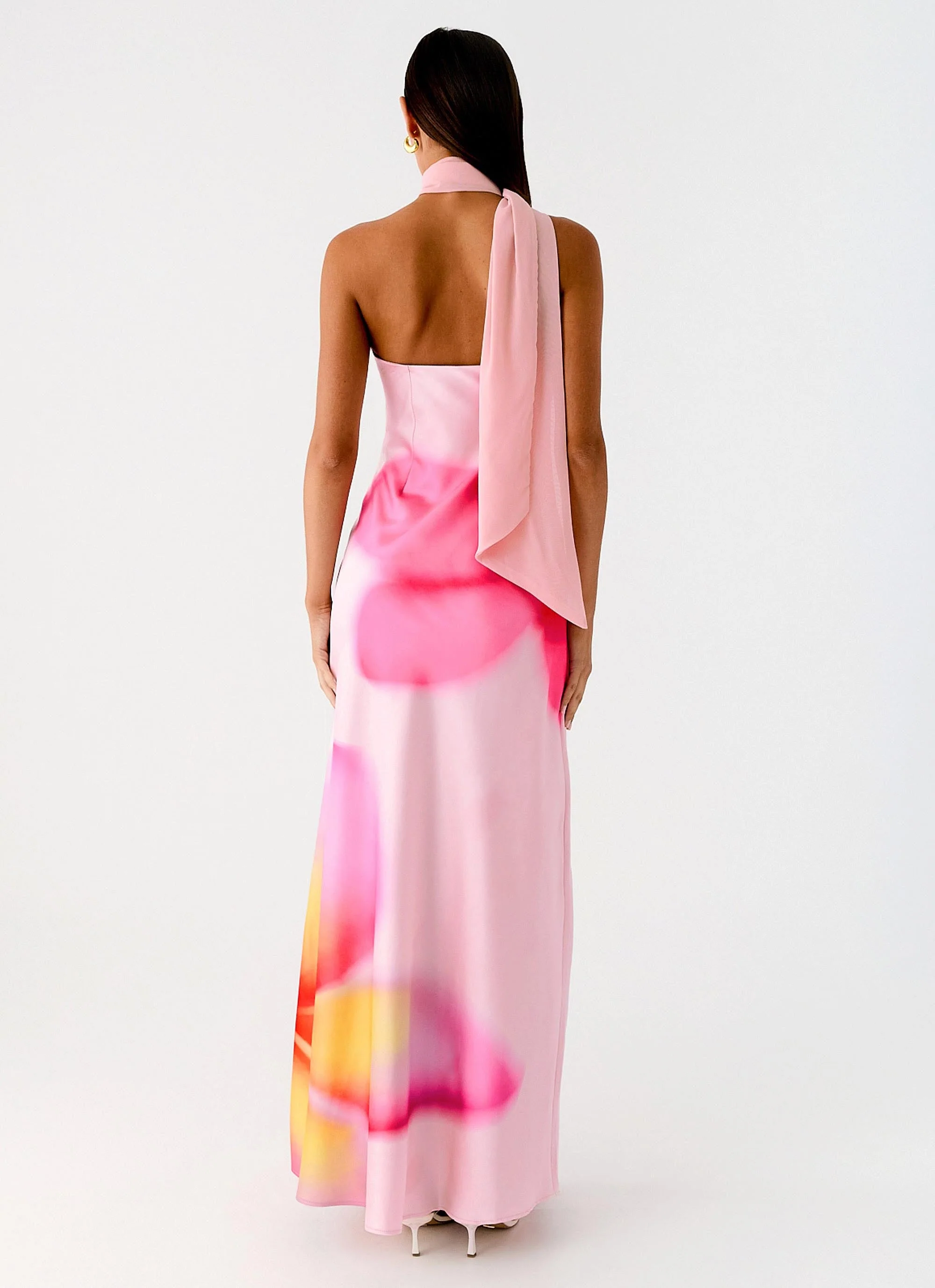 Isa Scarf Satin Maxi Dress - Frangipani Pink - Image 3