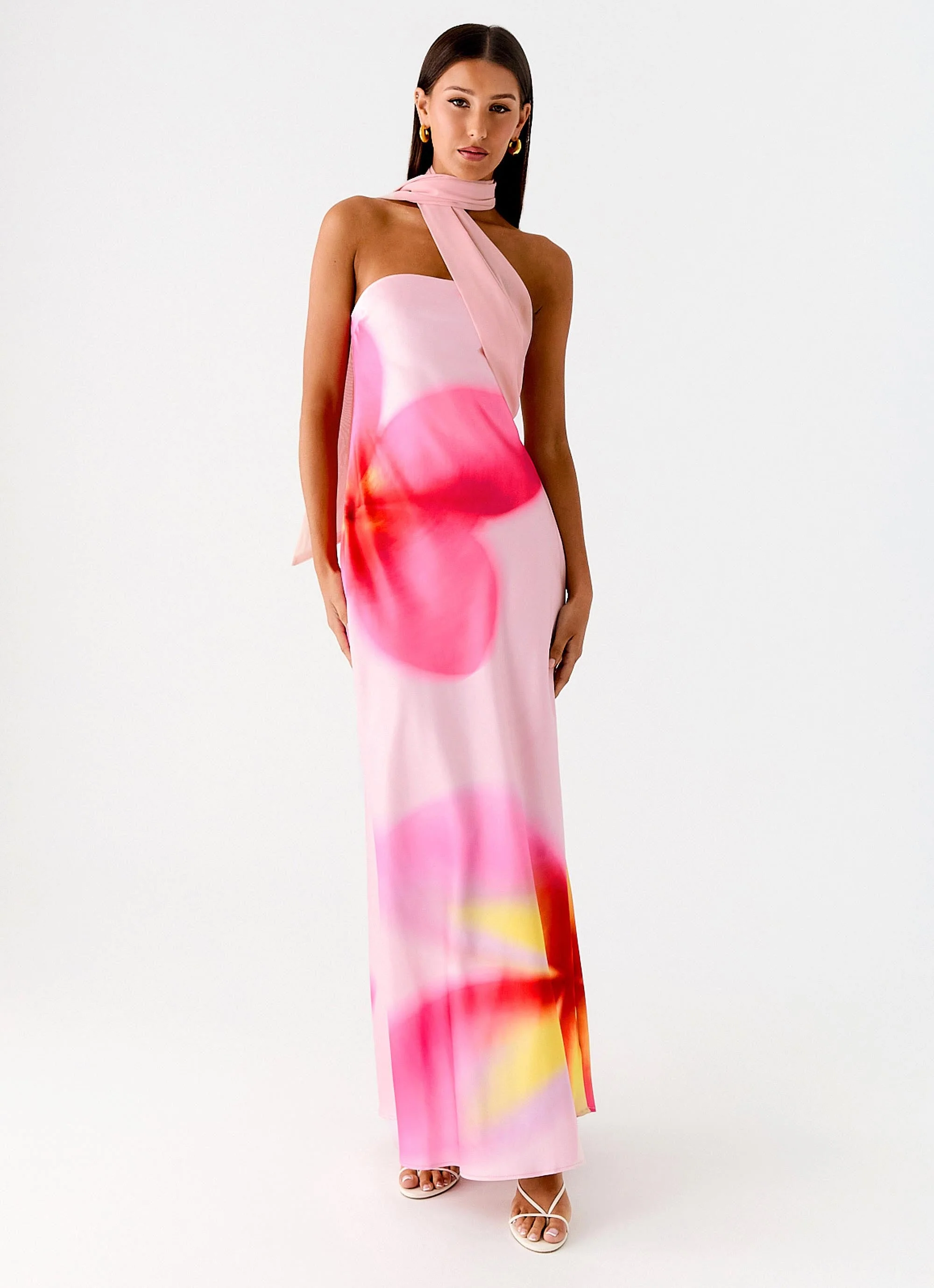 Isa Scarf Satin Maxi Dress - Frangipani Pink - Image 4