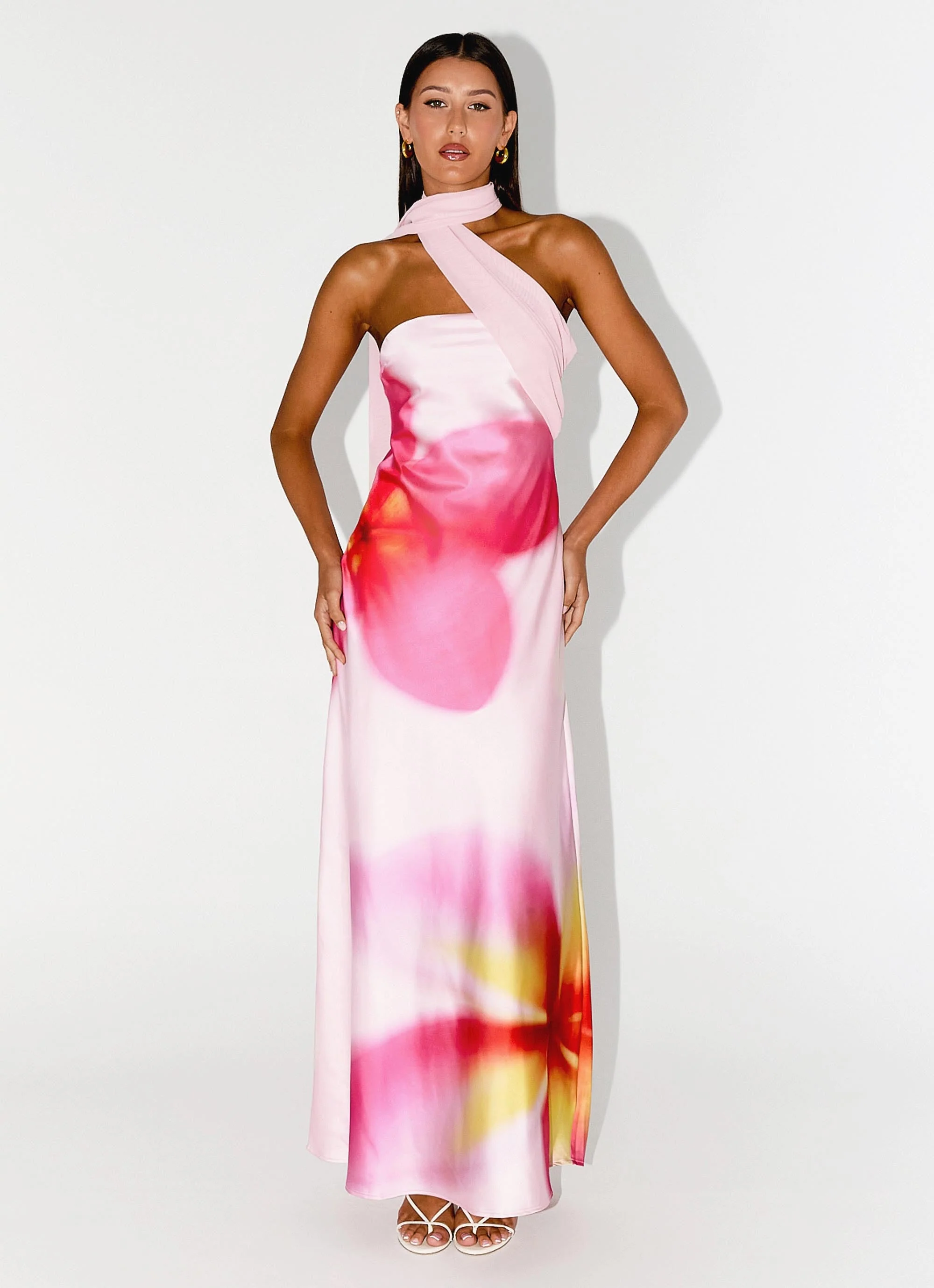Isa Scarf Satin Maxi Dress - Frangipani Pink - Image 6