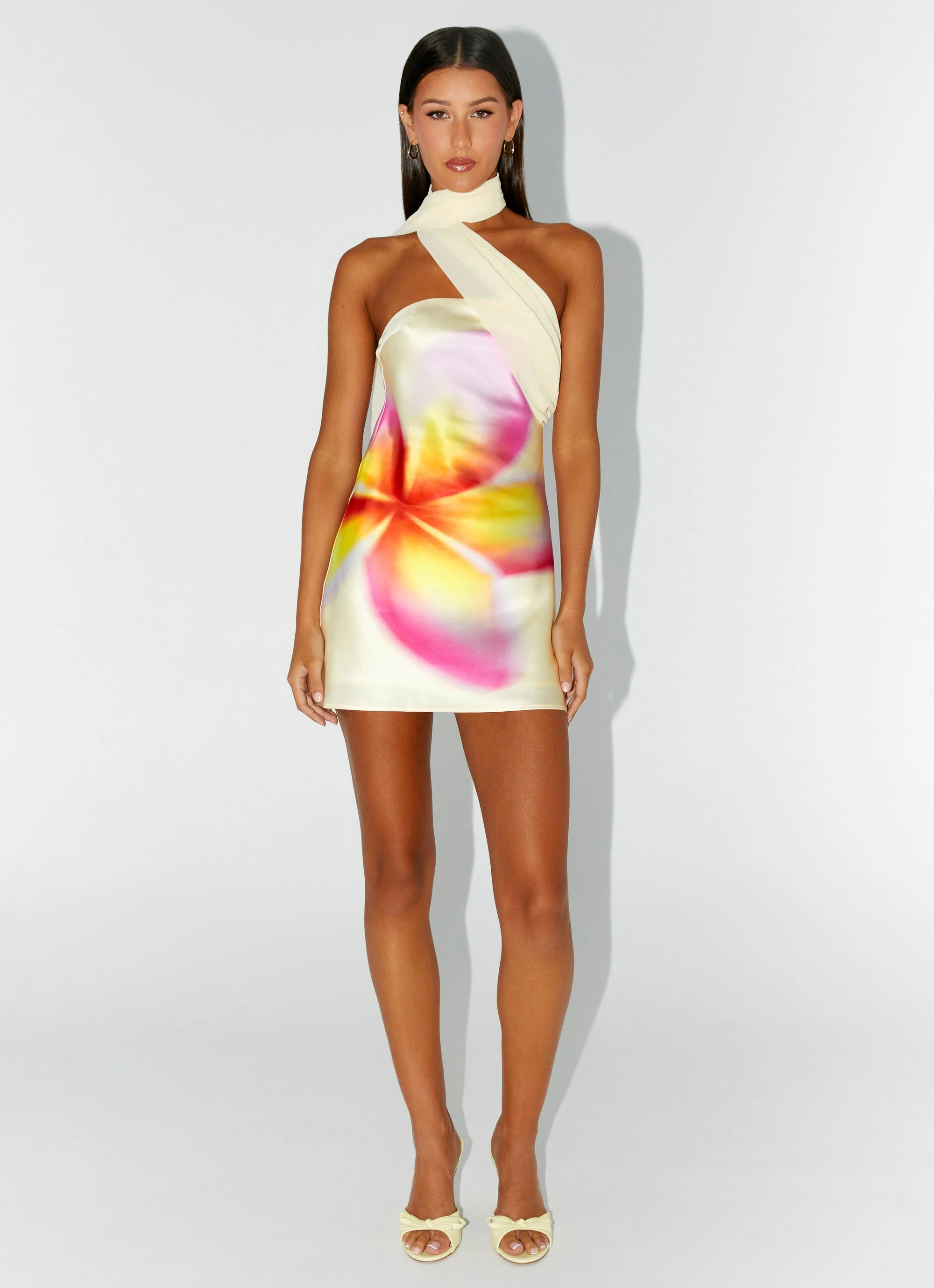 Isa Scarf Satin Mini Dress - Frangipani Yellow - Image 6