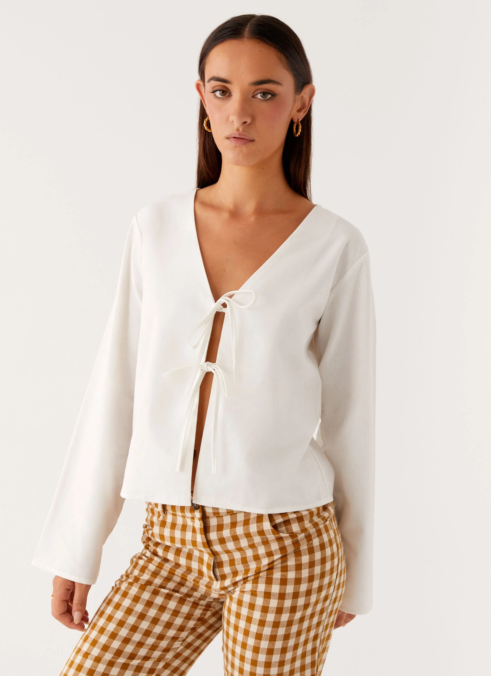 Isabelle Tie Front Top - White - Image 5
