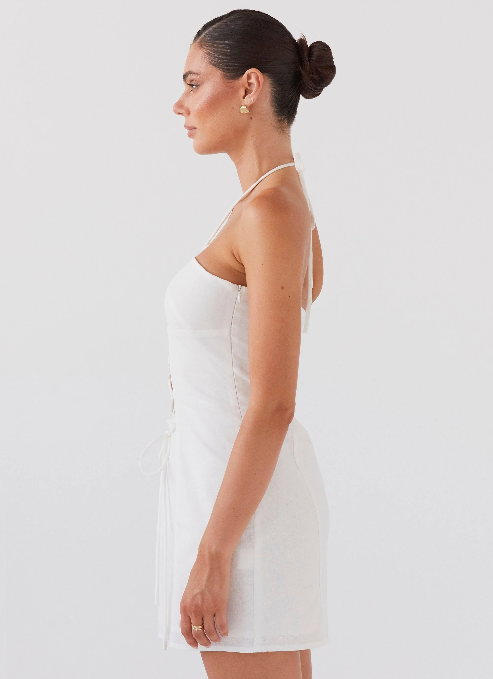 Island Echoes Linen Mini Dress - White - Image 2