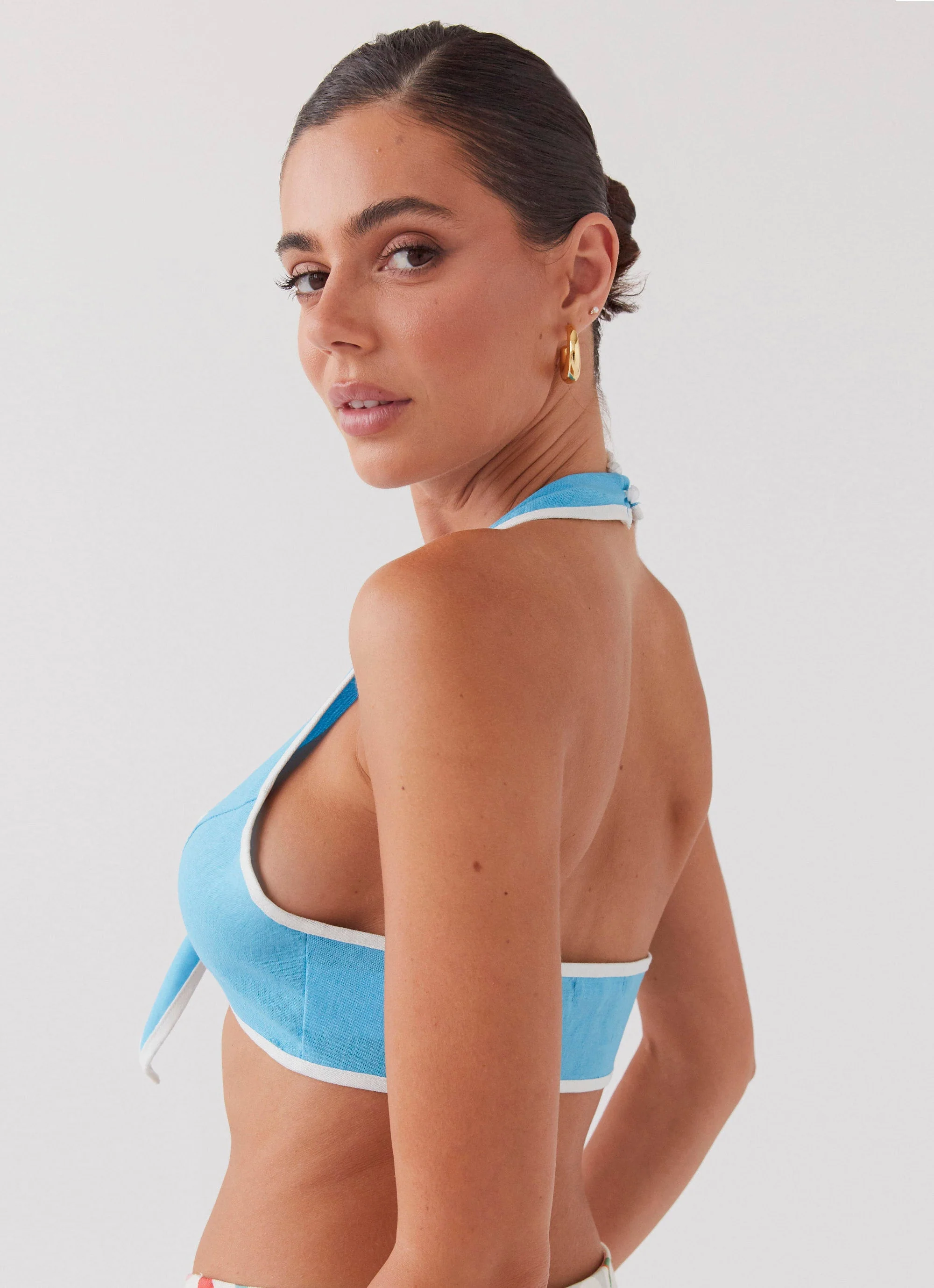 Isle Of Water Linen Tie Top - Azure - Image 6