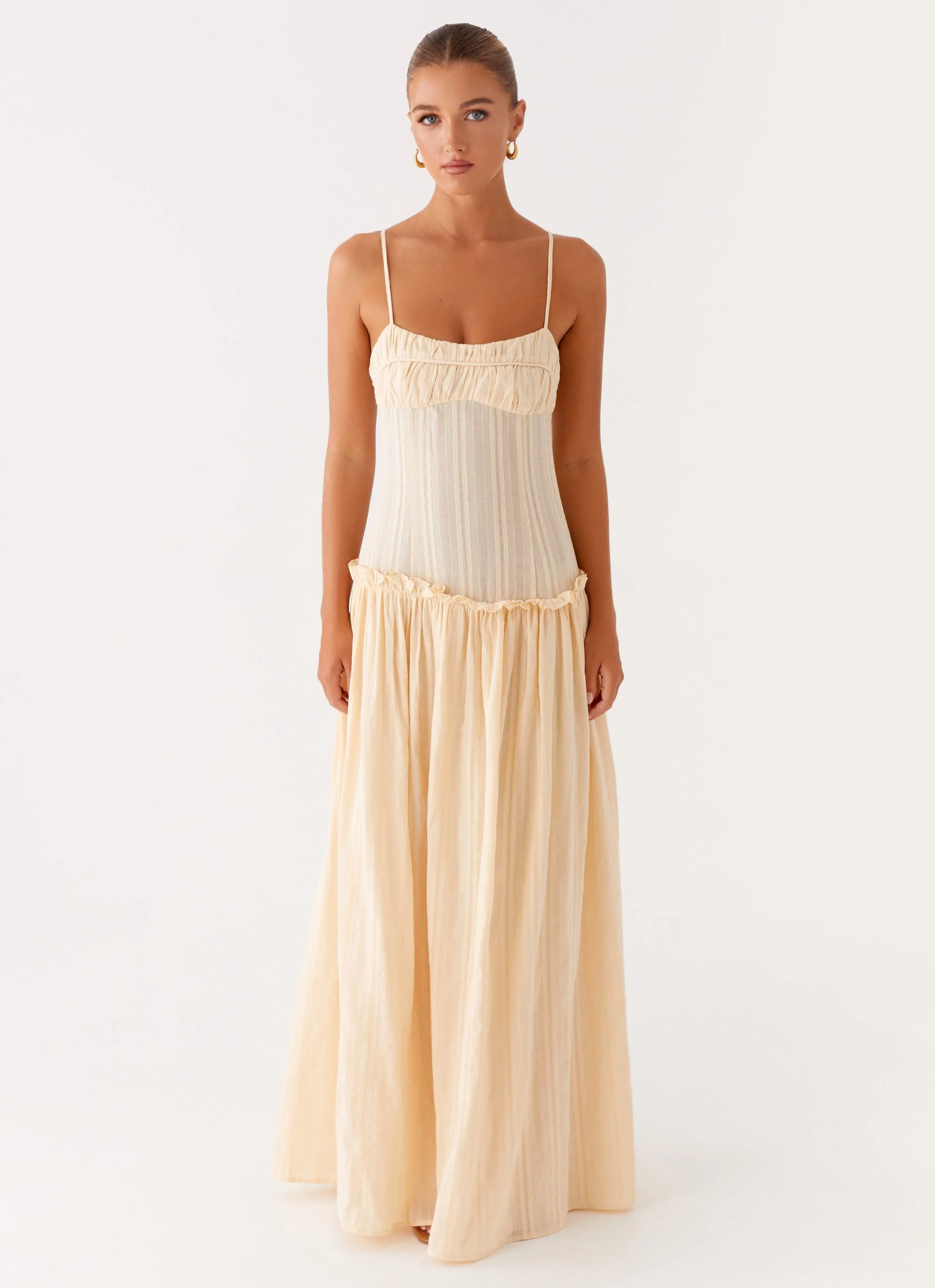 Jacinda Drop Waist Maxi Dress - Cream - Image 2