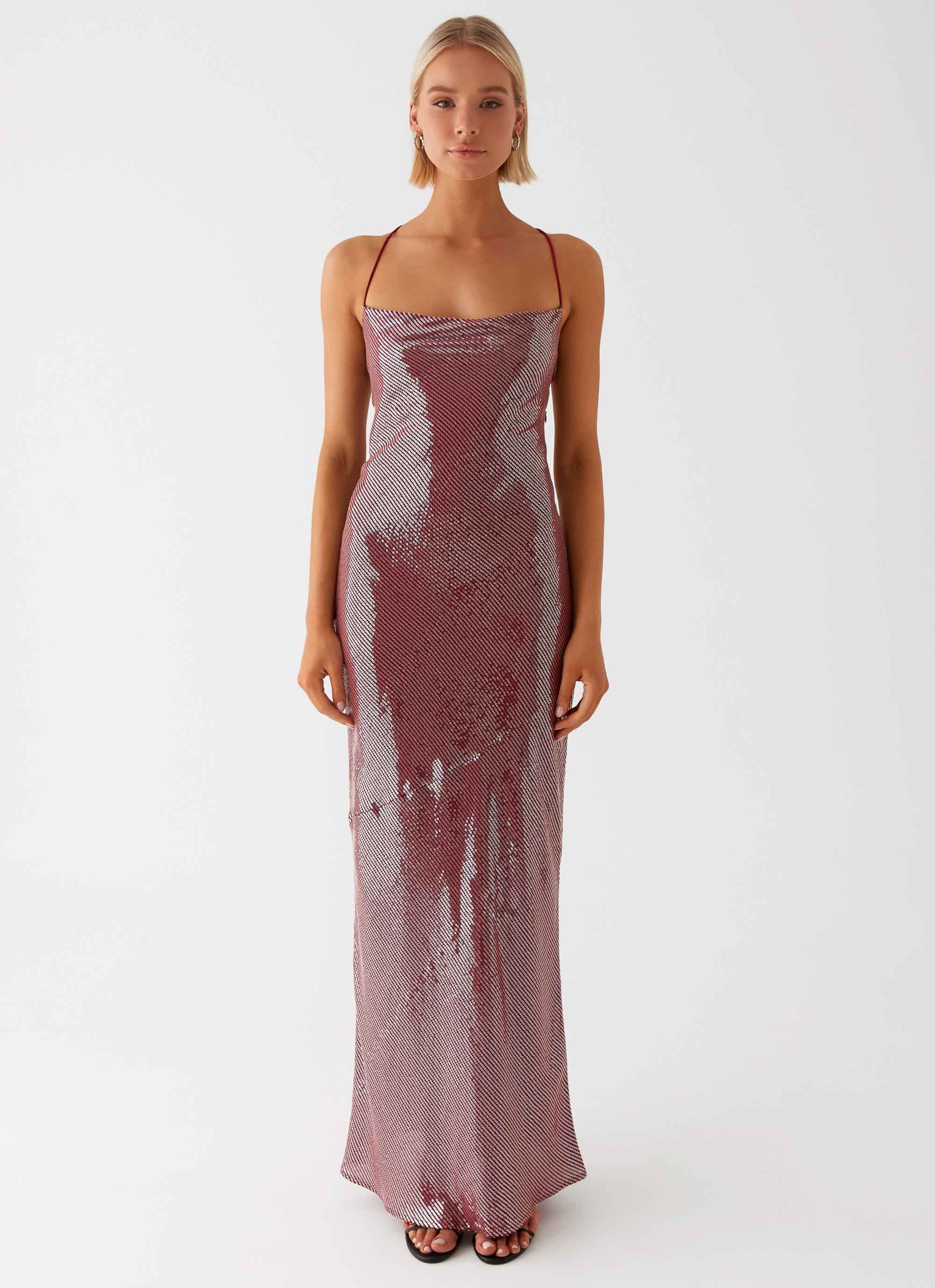 Jada Sequin Maxi Dress - Red - Image 4