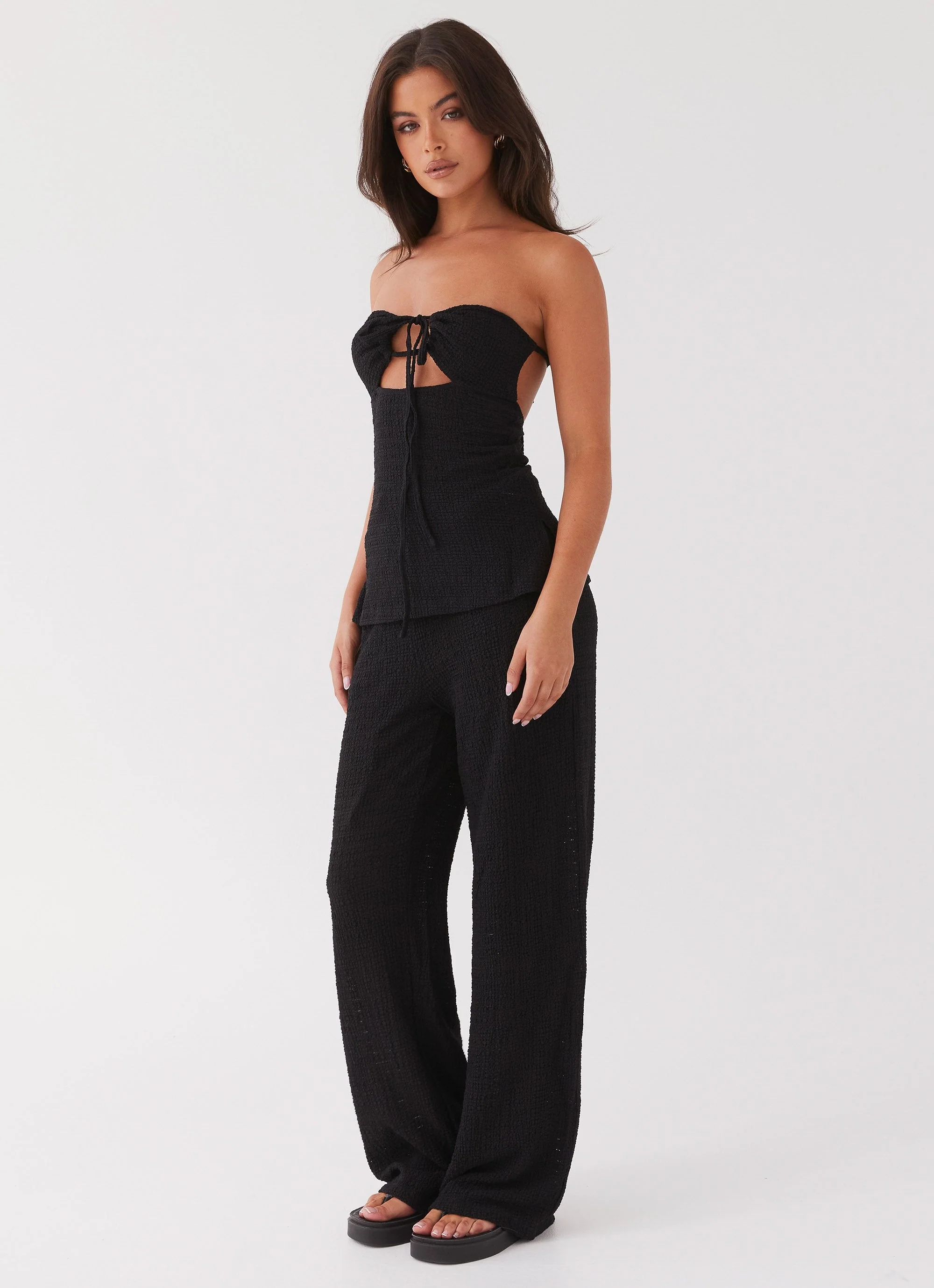 Jadey Waffle Pants - Black - Image 3