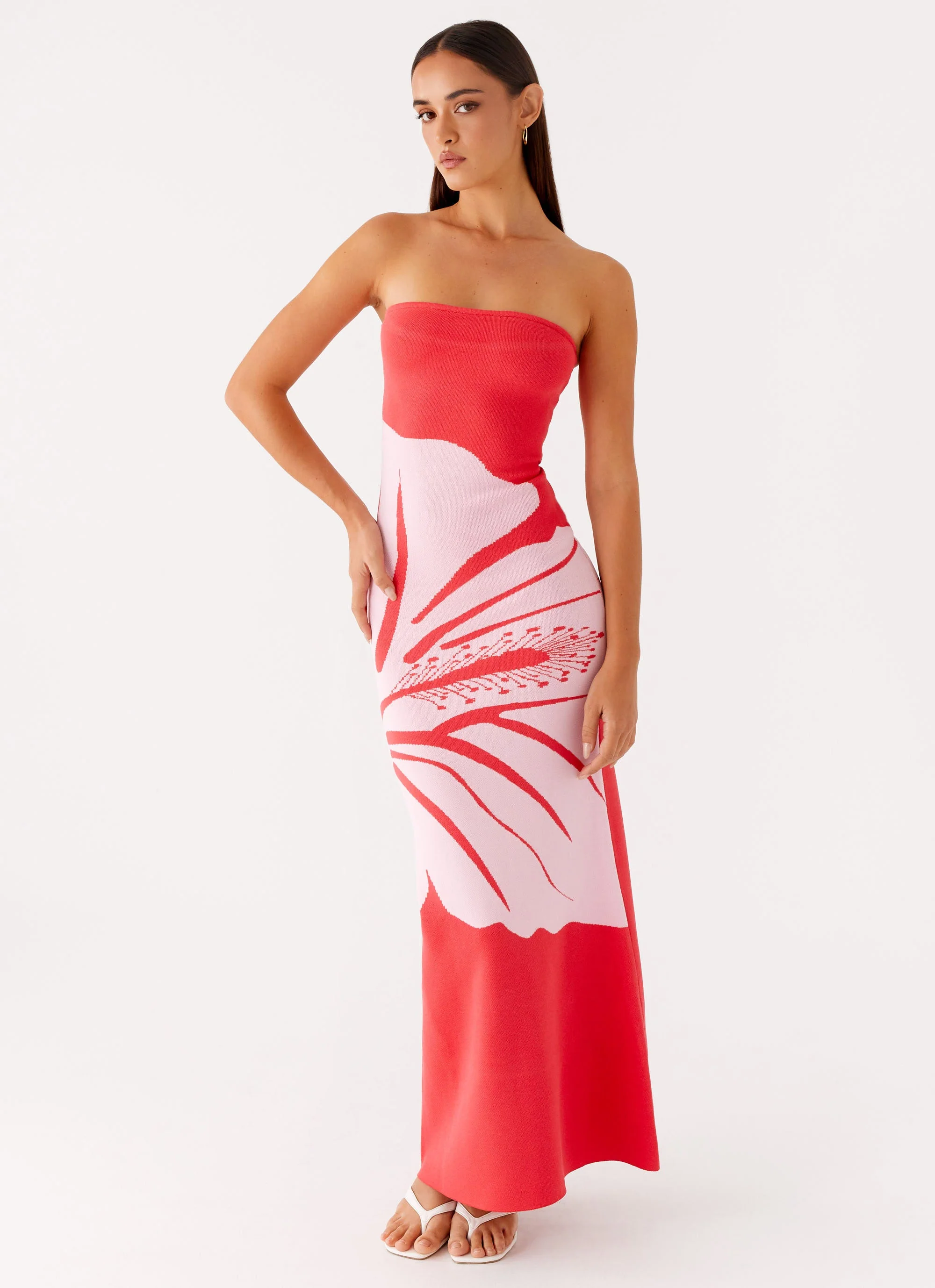 Jala Strapless Knit Maxi Dress - Red Floral - Image 2