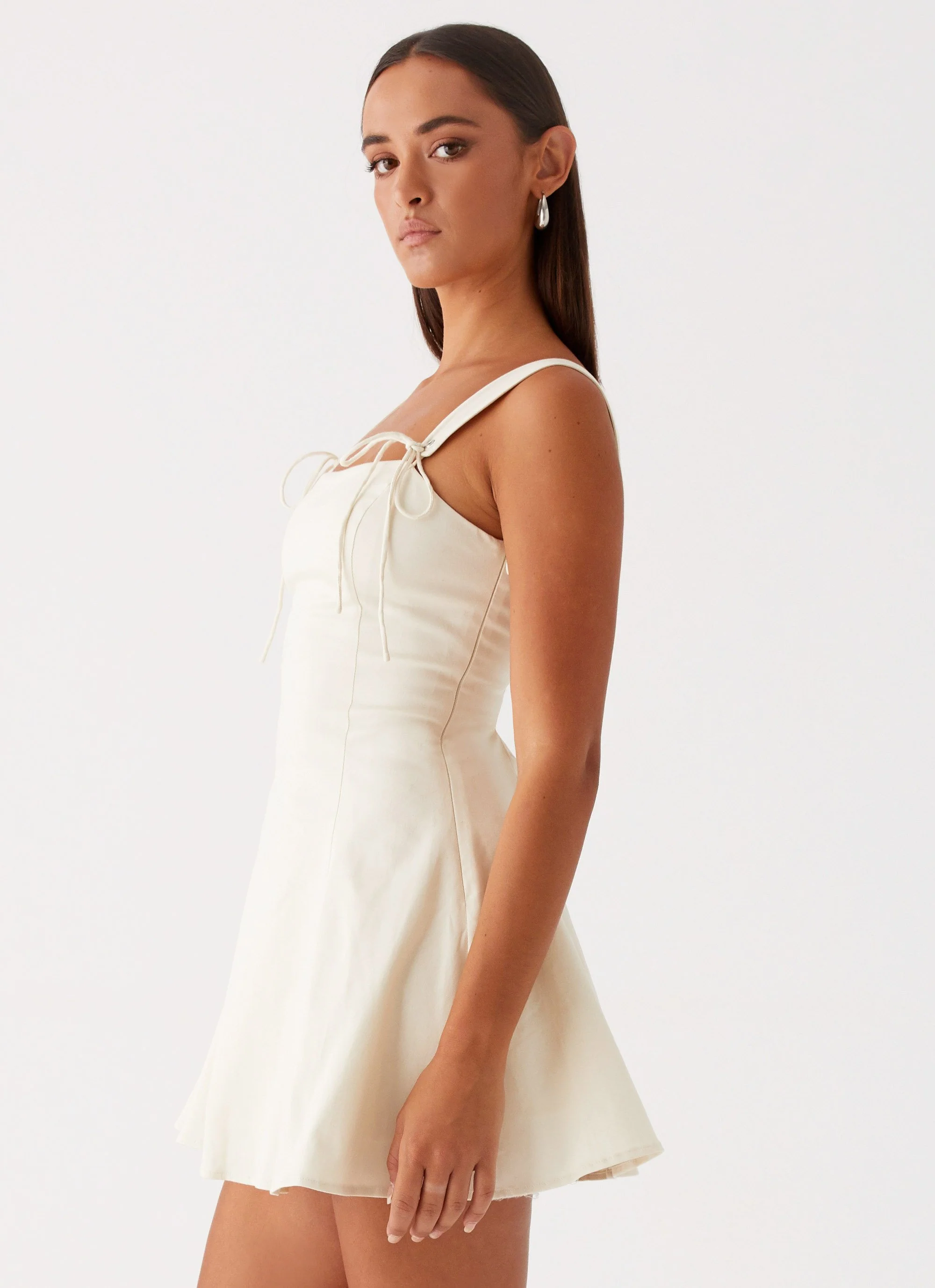 Jamaya Tie Mini Dress - Ivory - Image 4
