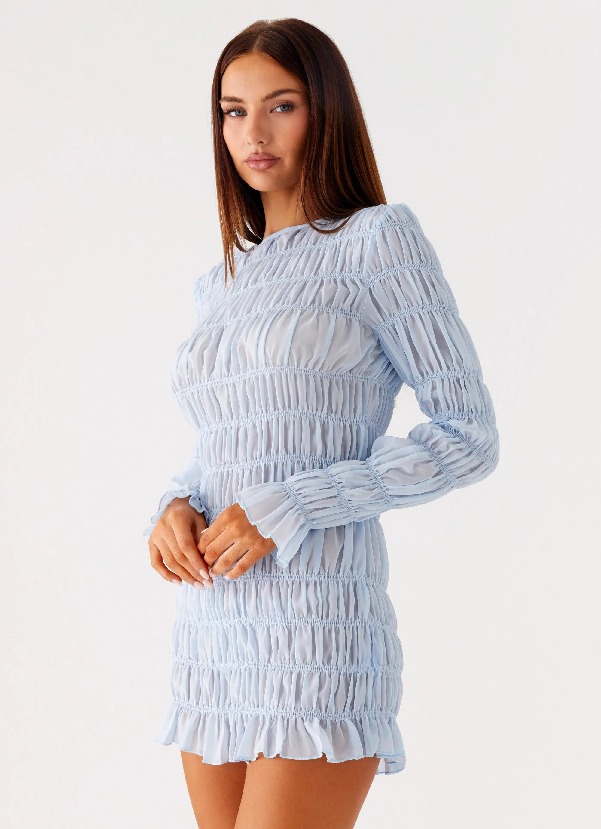 Jasy Long Sleeve Mini Dress - Sky Blue - Image 6