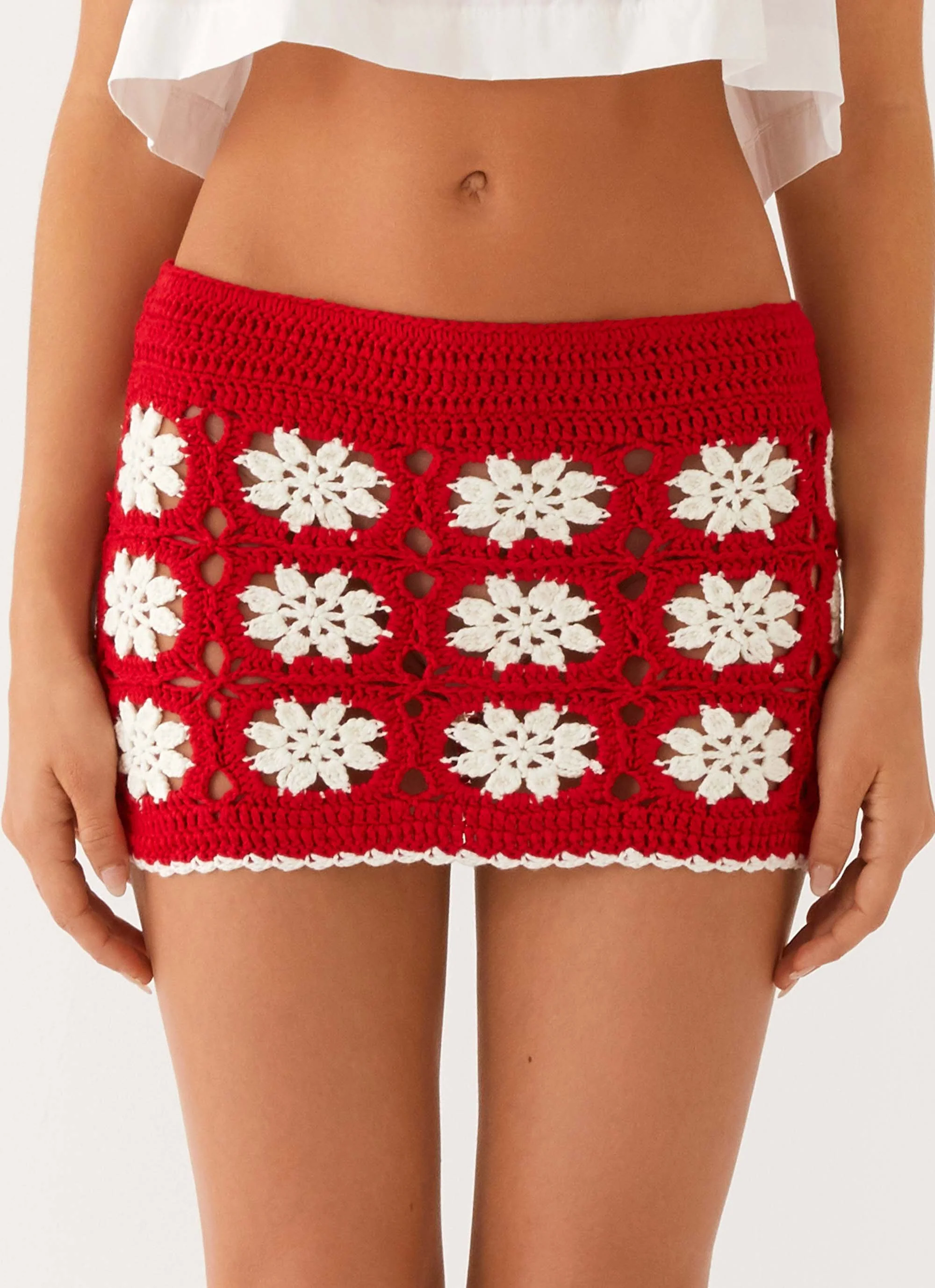 Jayda Crochet Mini Skirt - Red - Image 6