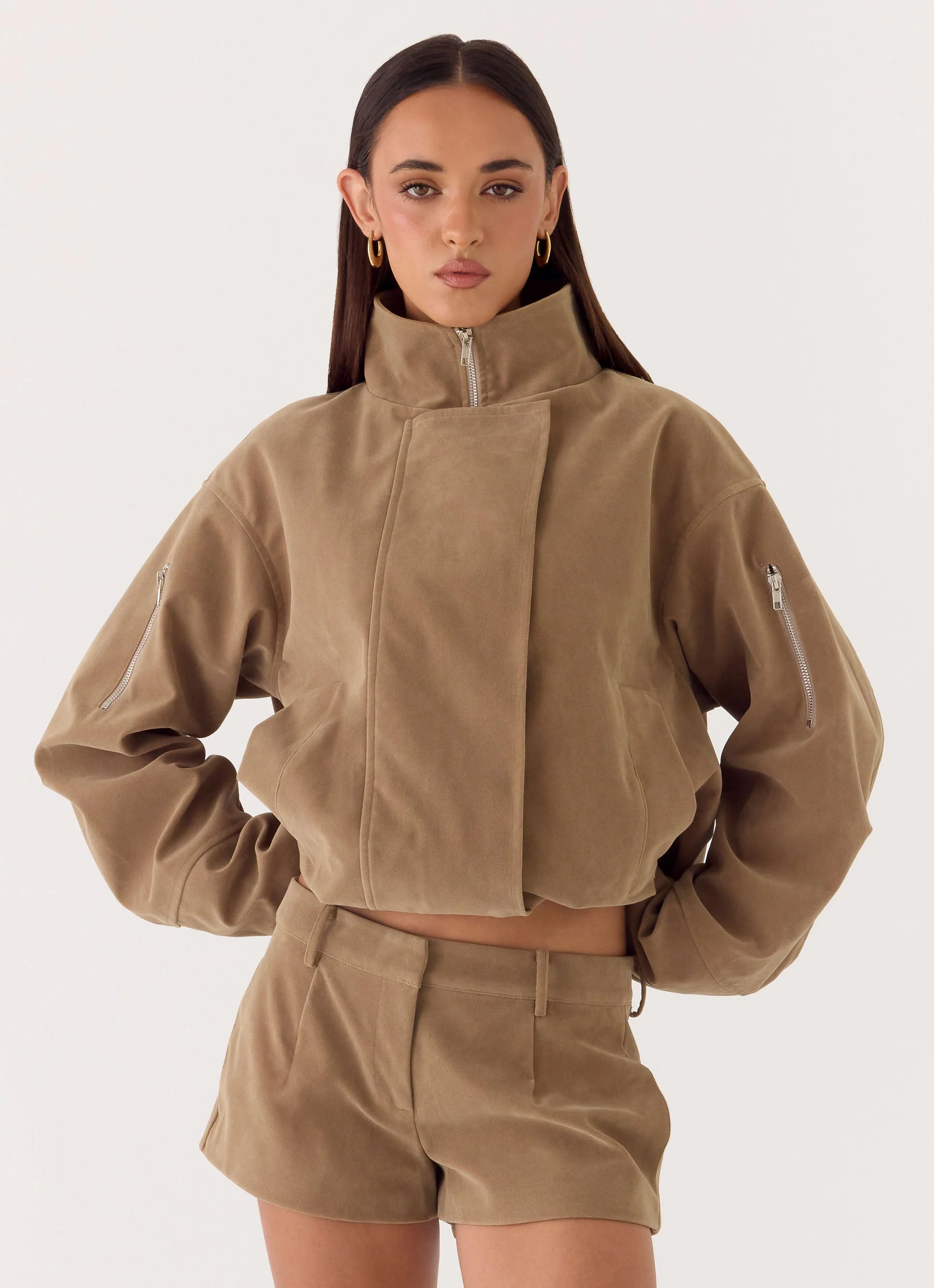 Jeremy Faux Suede Shorts - Taupe - Image 4