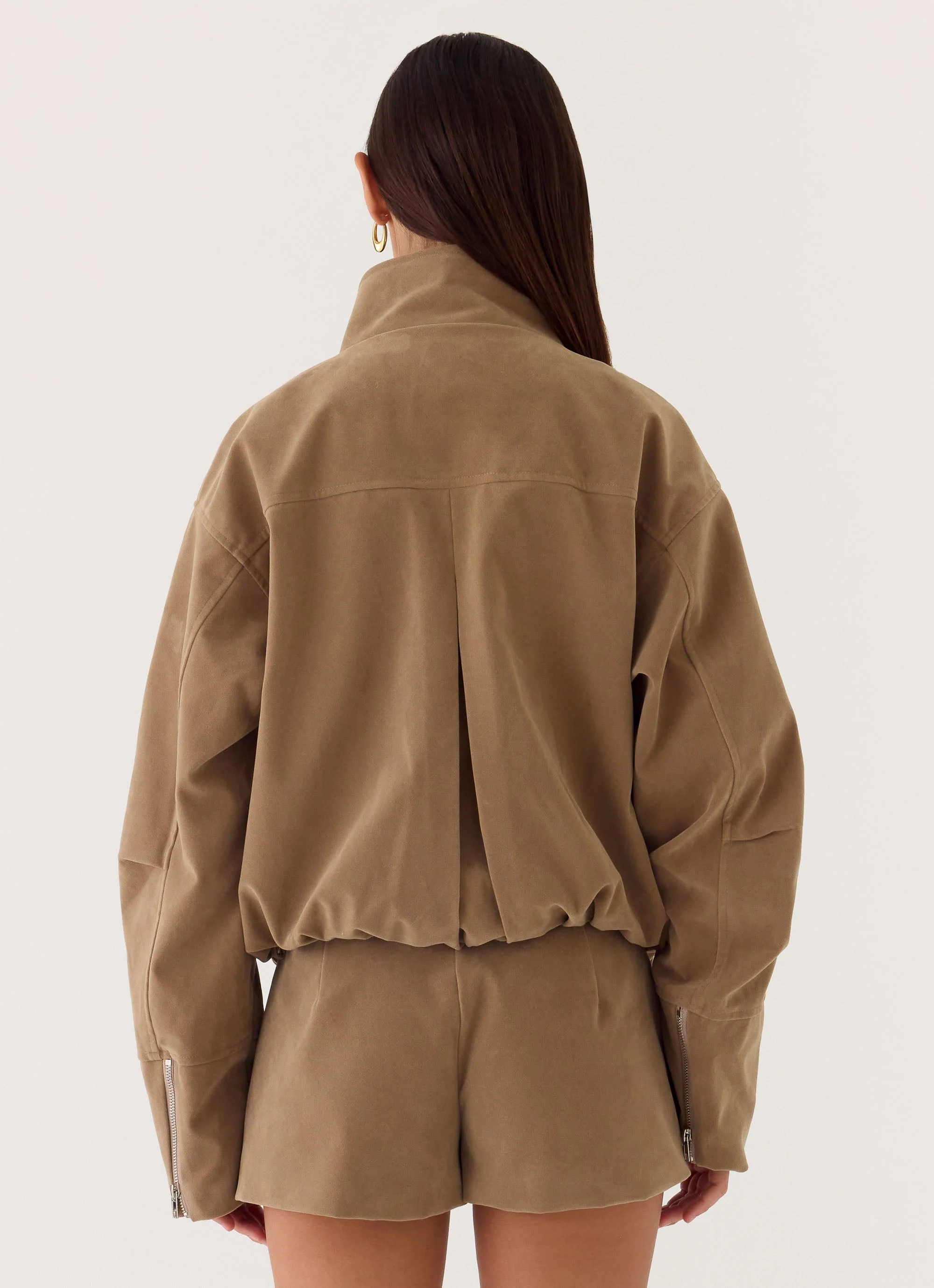 Jeremy Faux Suede Shorts - Taupe - Image 5