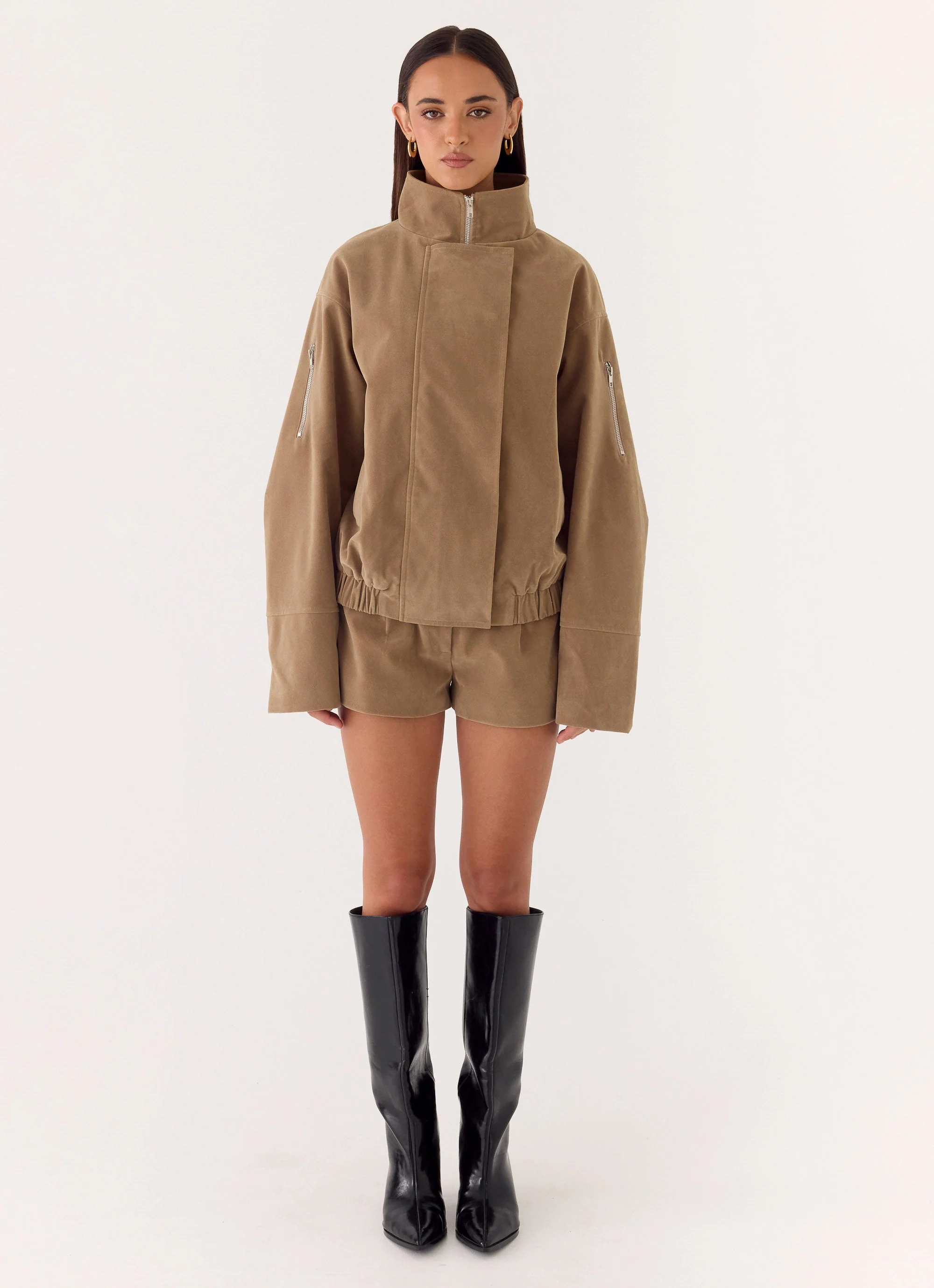 Jeremy Faux Suede Shorts - Taupe - Image 8