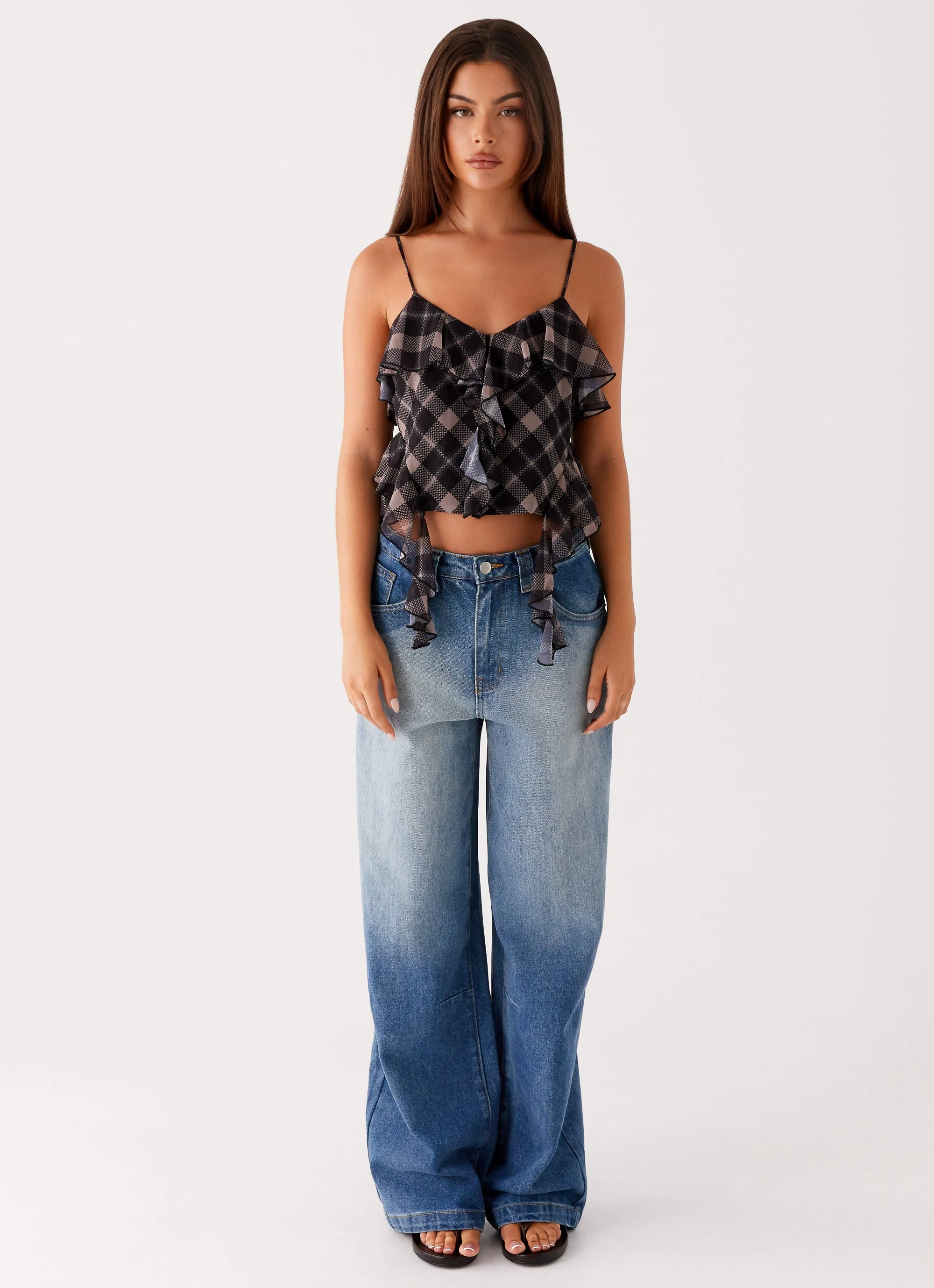 Jessie Cami Top - Taupe Check - Image 2