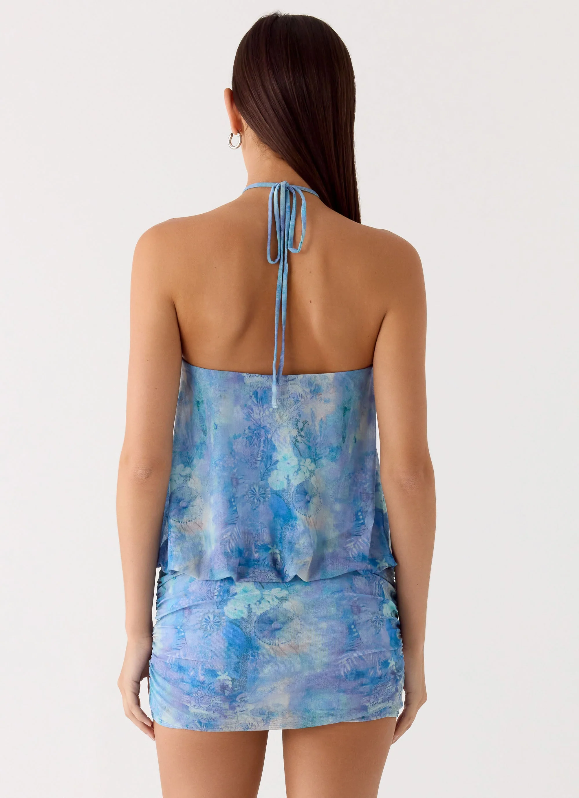 Jisoo Halter Mini Dress - Aqua Paisley - Image 3