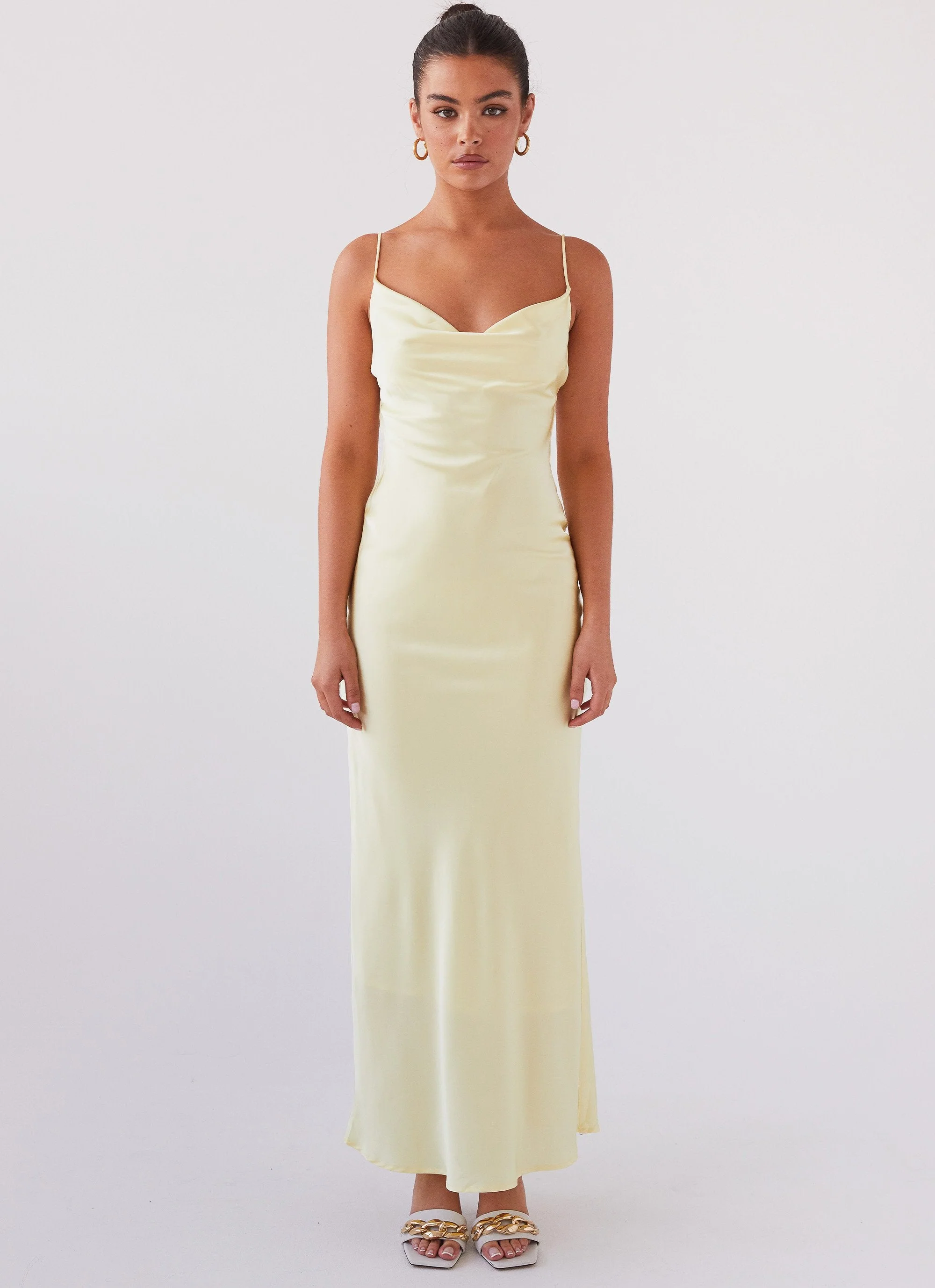 Joanna Satin Maxi Dress - Lemon - Image 2