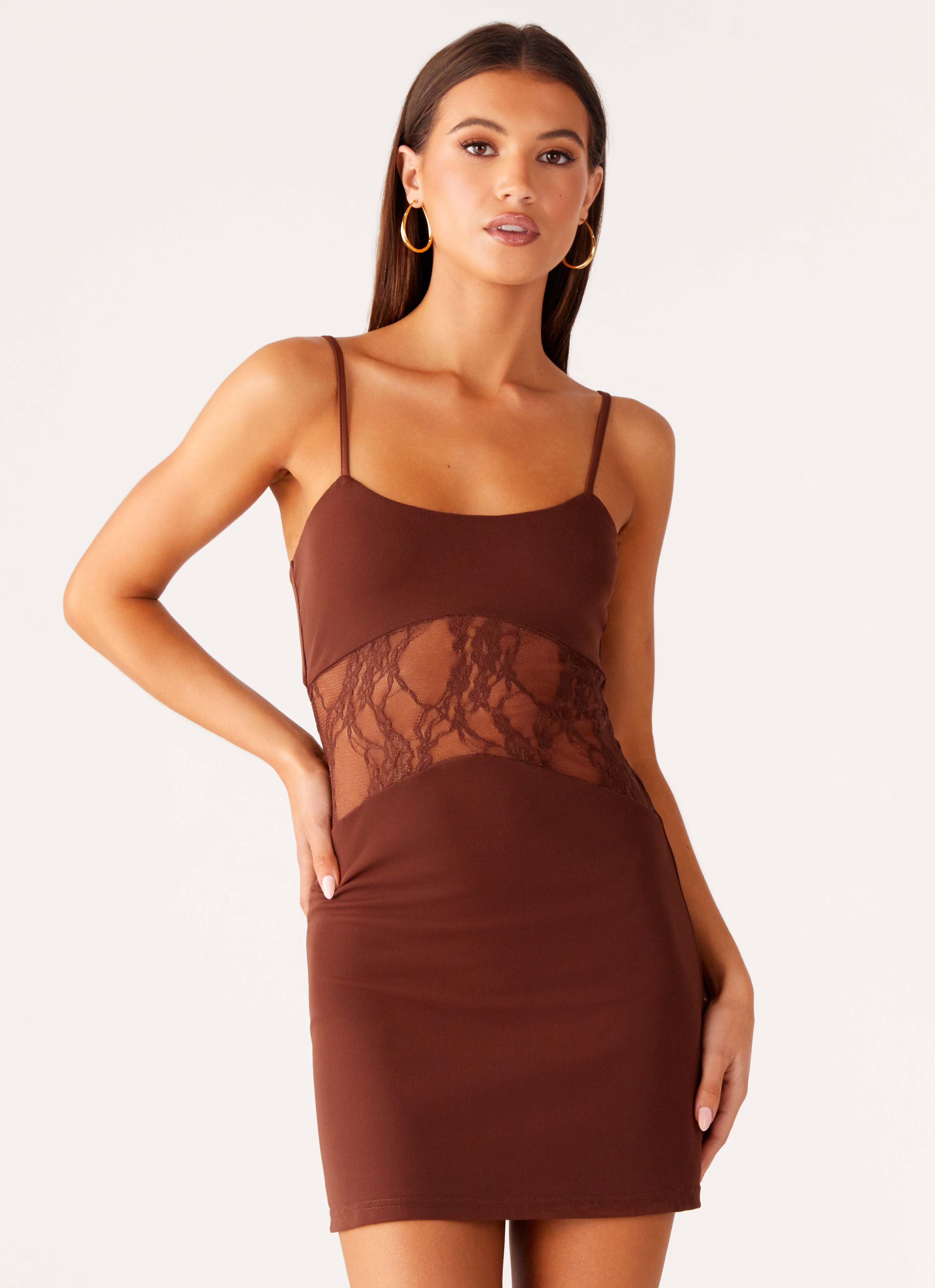 Jordanna Lace Mini Dress - Chocolate - Image 5