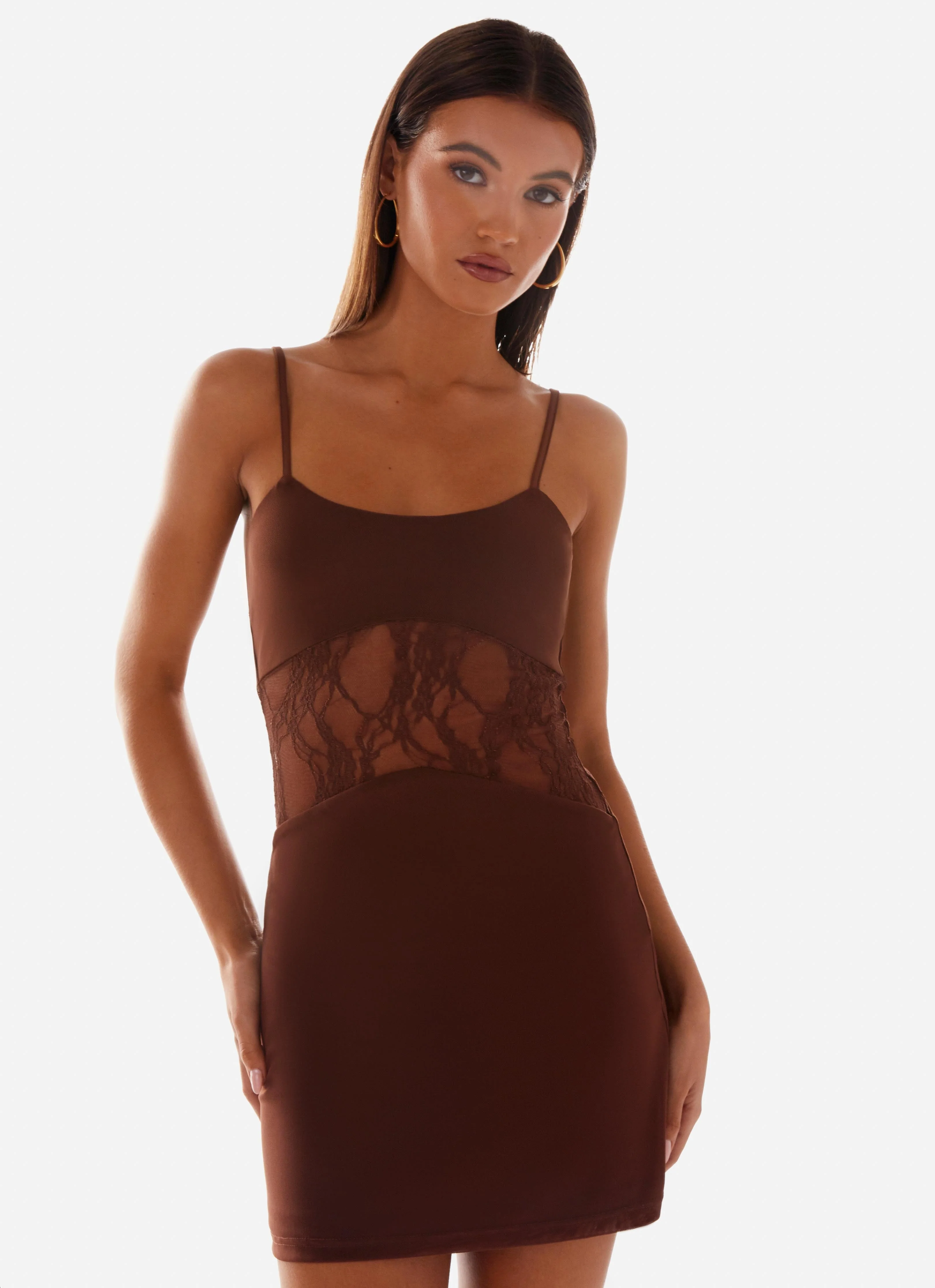 Jordanna Lace Mini Dress - Chocolate - Image 6