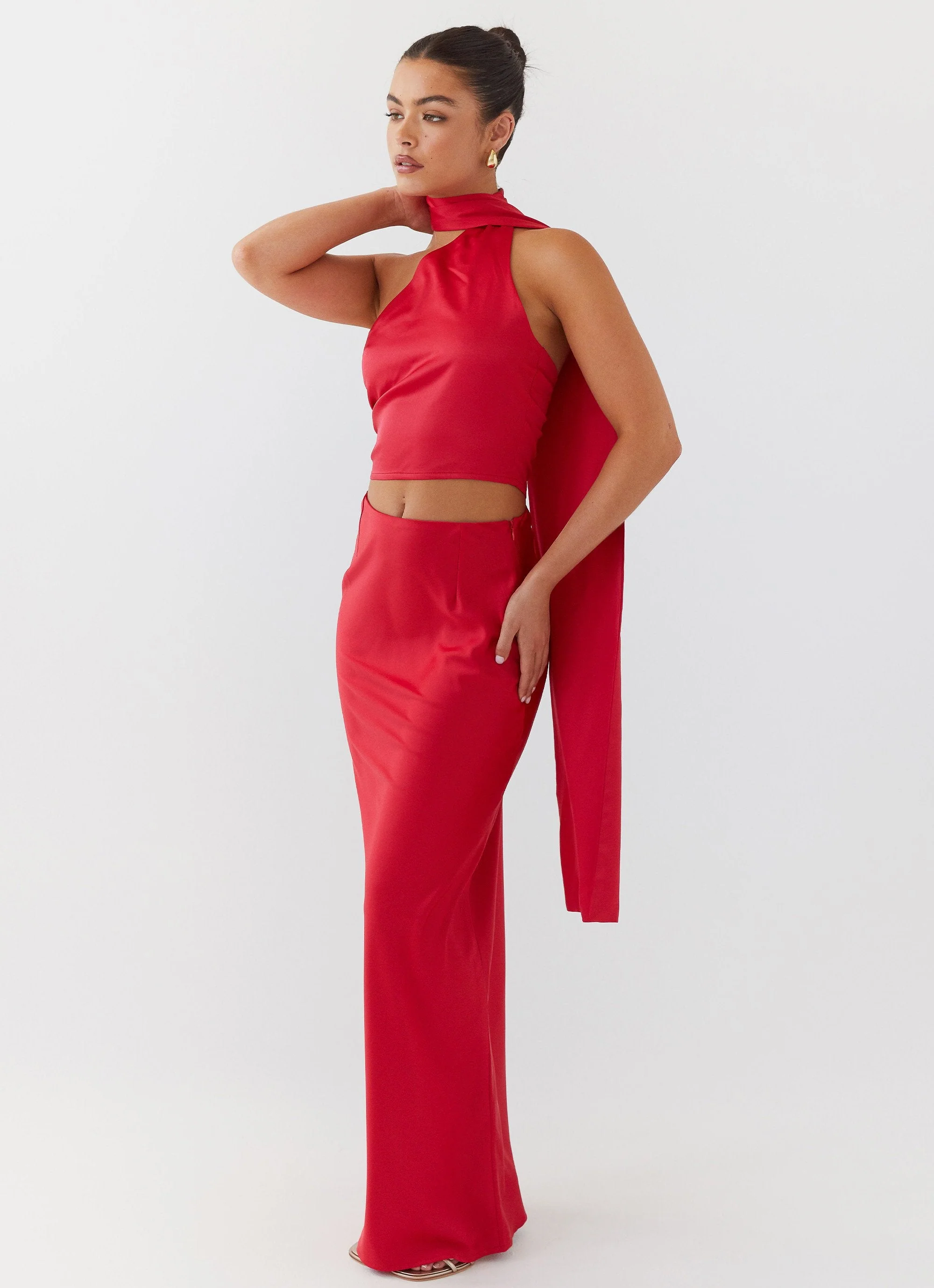 Josefina Satin Maxi Skirt - Rouge Red - Image 3