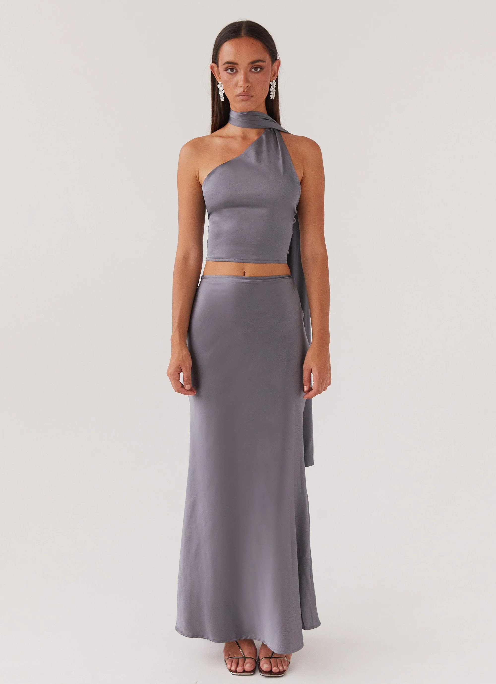 Josefina Satin Maxi Skirt - Slate - Image 2