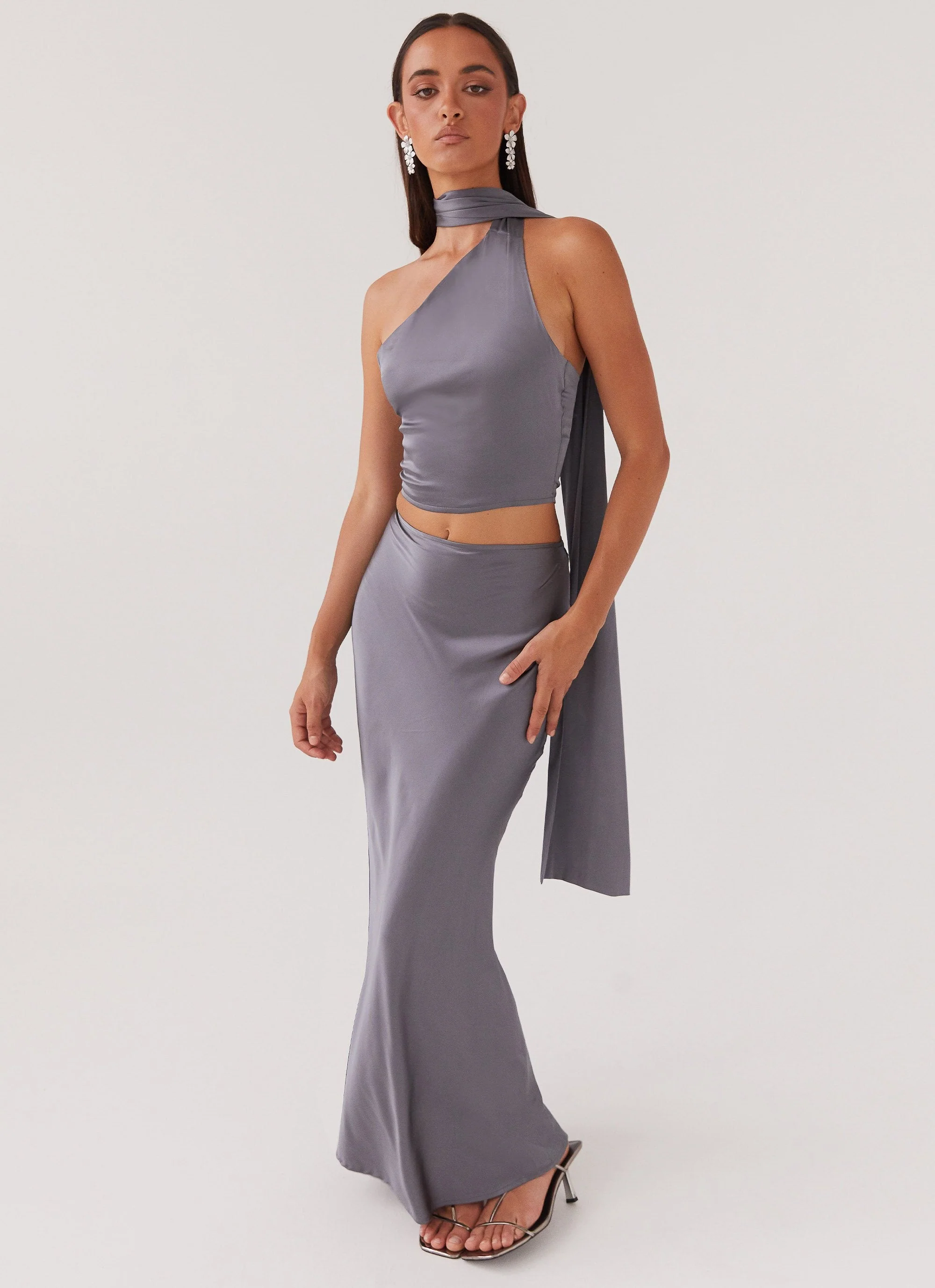 Josefina Satin Maxi Skirt - Slate - Image 6