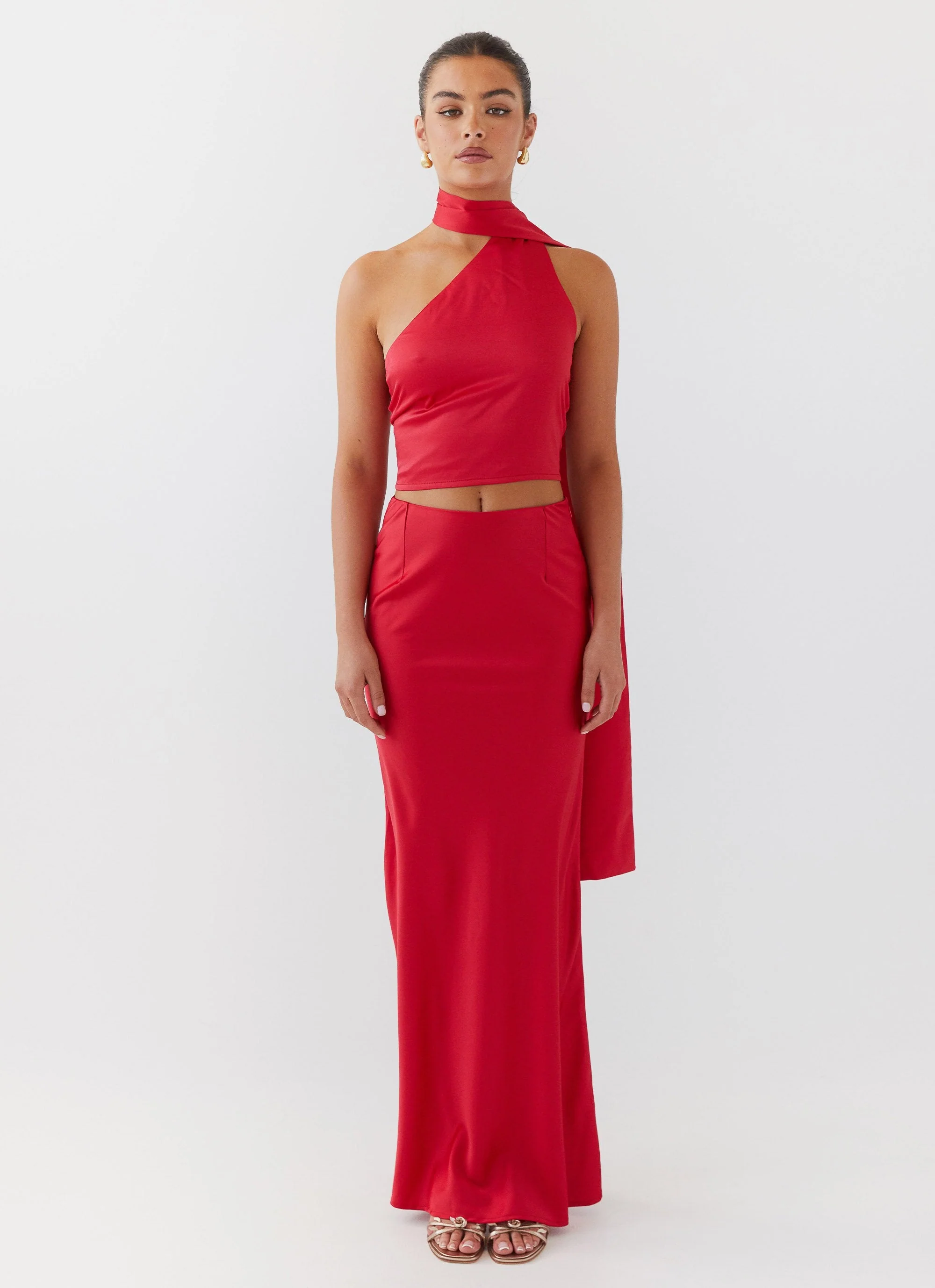 Josefina Satin Scarf Top - Rouge Red - Image 2