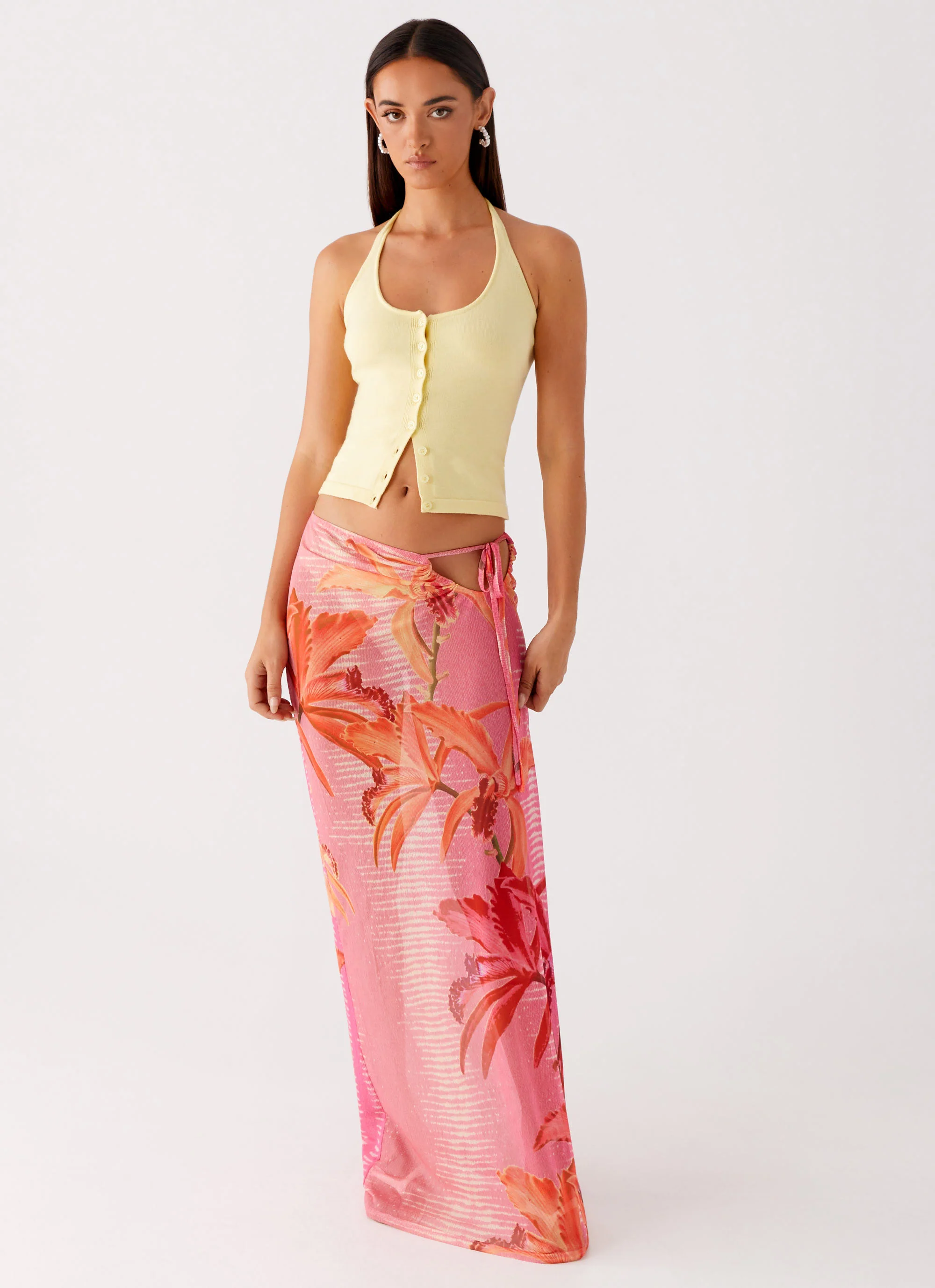 Jovani Maxi Skirt - Tropical Pink Print - Image 7