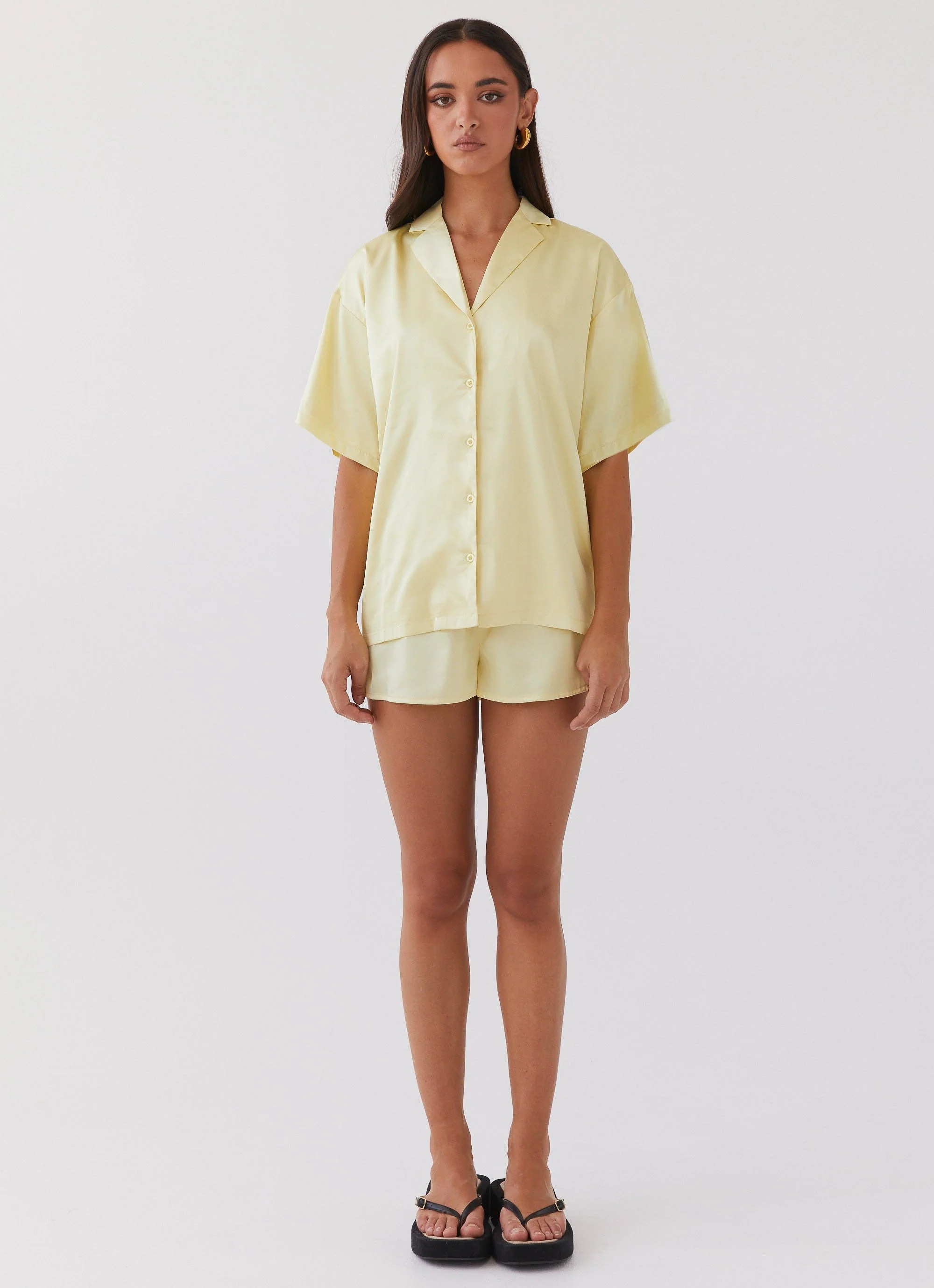 Julia Satin Oversized Shirt - Lemon - Image 2