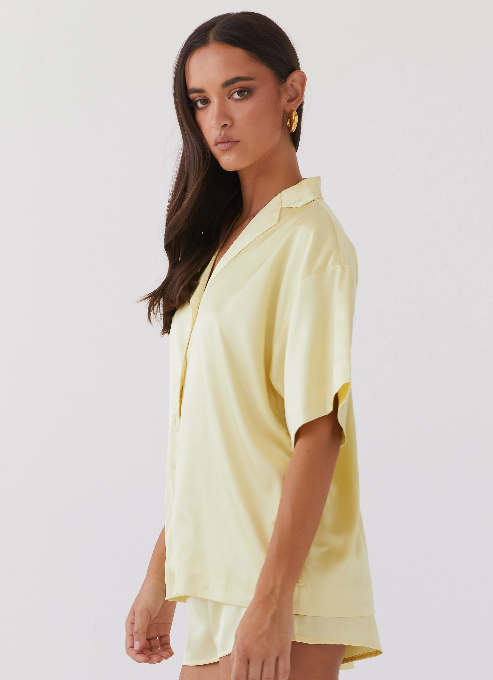 Julia Satin Oversized Shirt - Lemon - Image 4