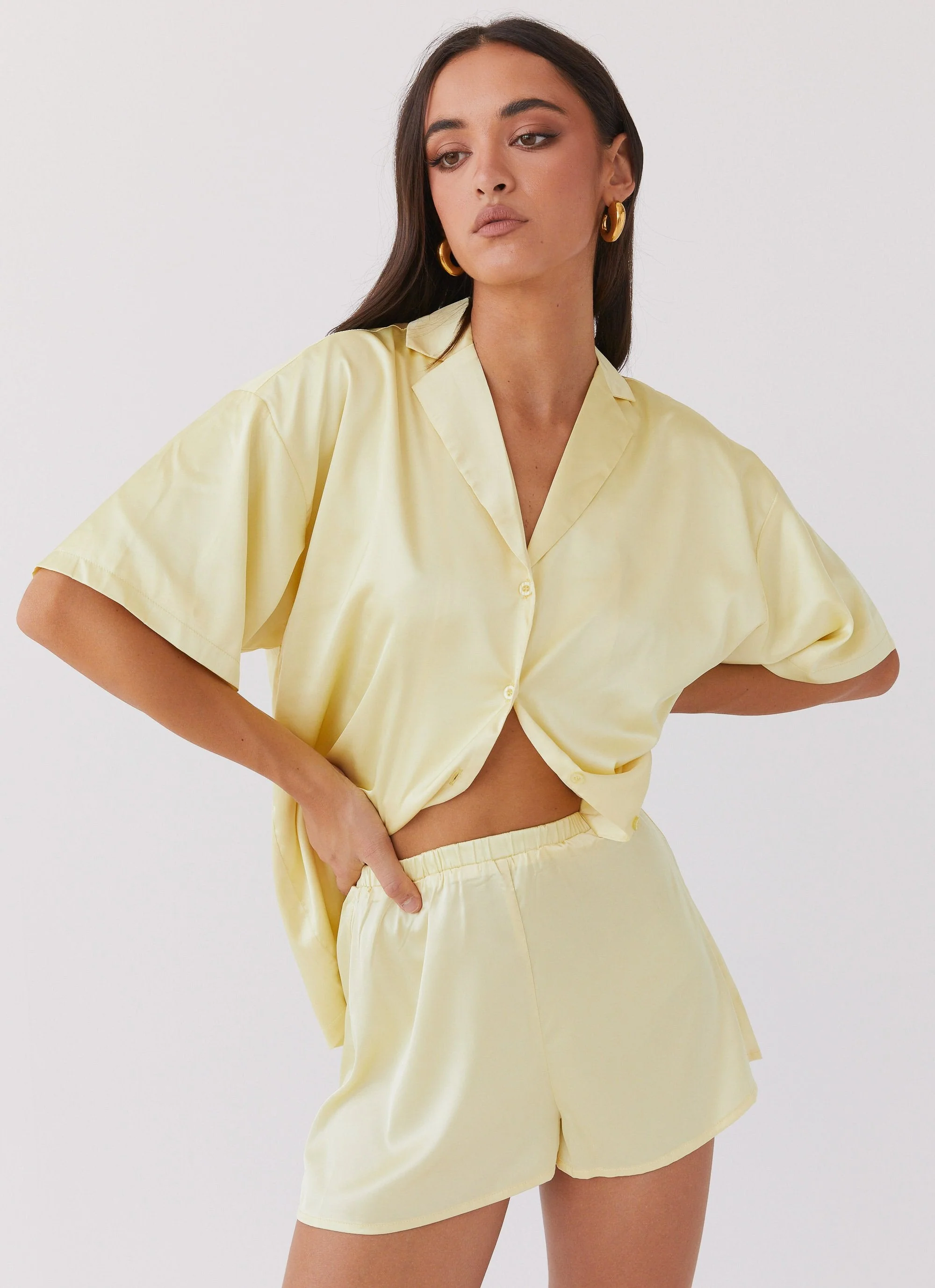 Julia Satin Oversized Shirt - Lemon - Image 6