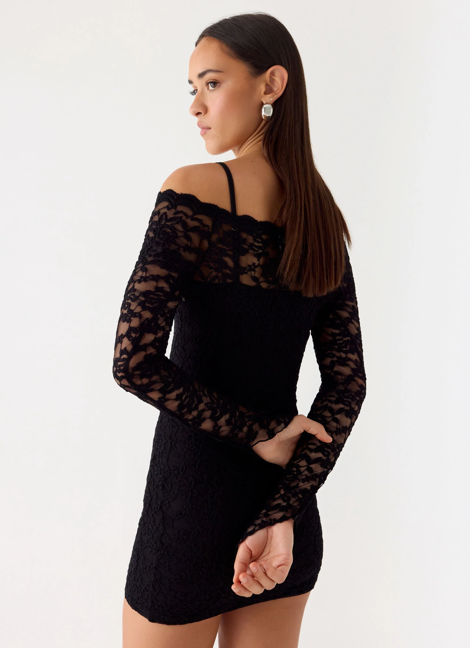 Just This Once Lace Mini Dress - Black - Image 6