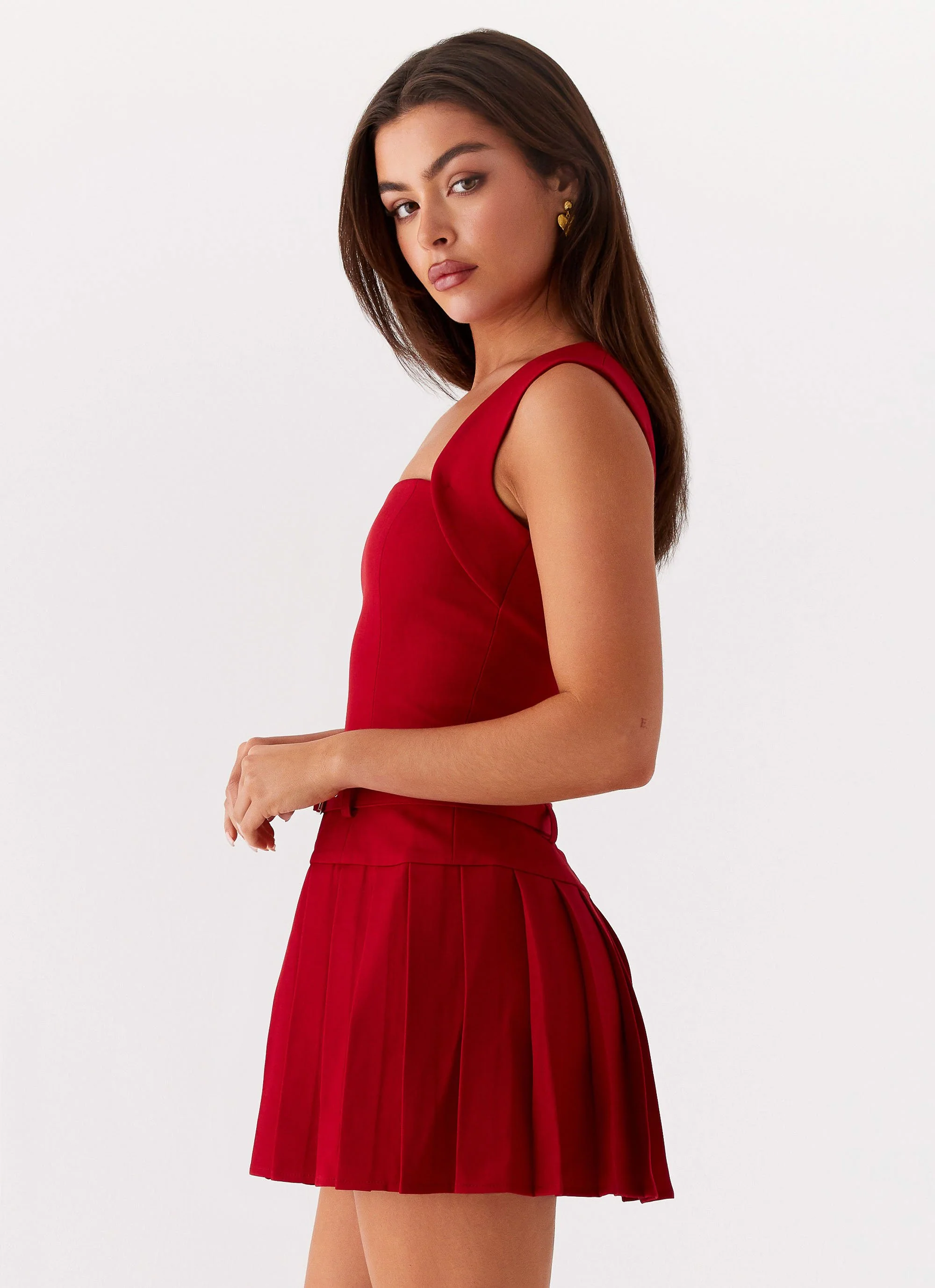 Justina Belted Mini Dress - Red - Image 3