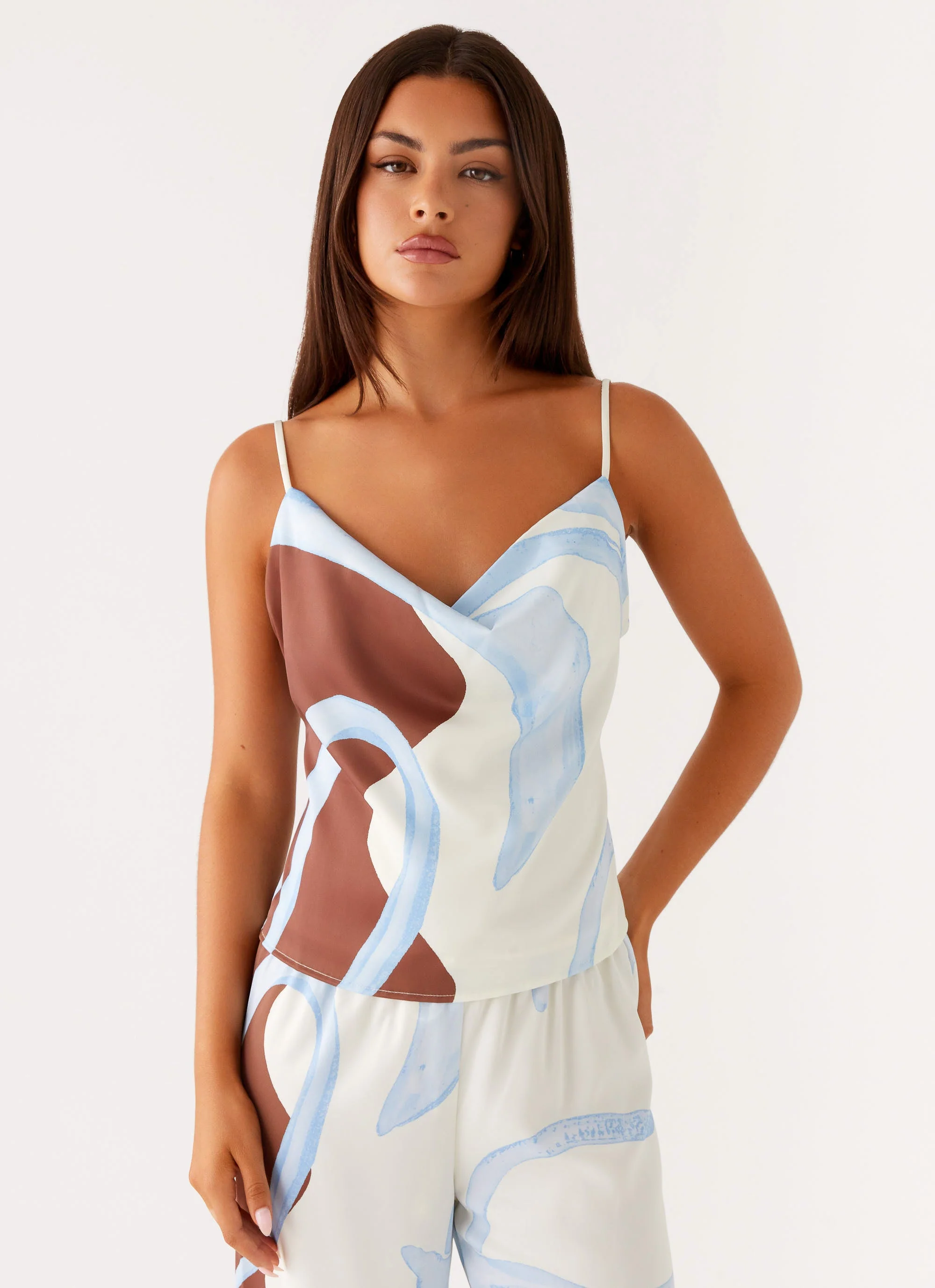 Kaia Cowl Neck Top - Bloom Wave Print