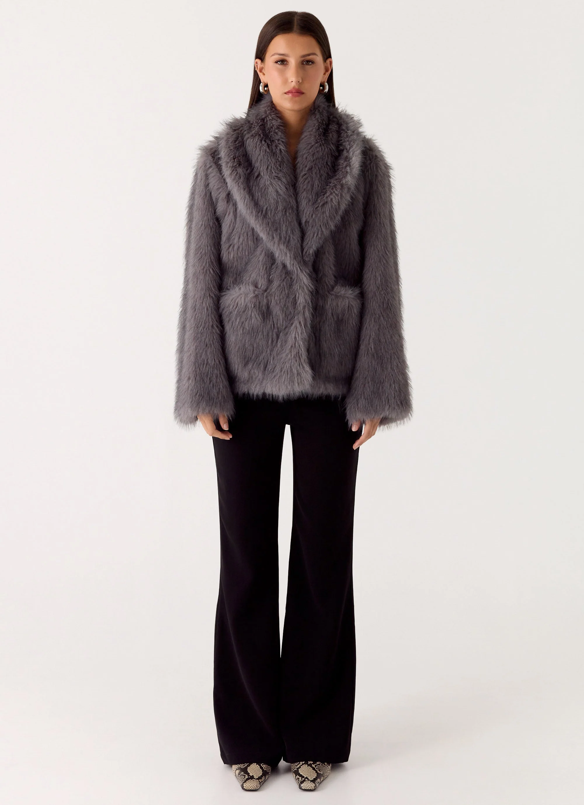 Katiana Faux Fur Jacket - Grey - Image 2