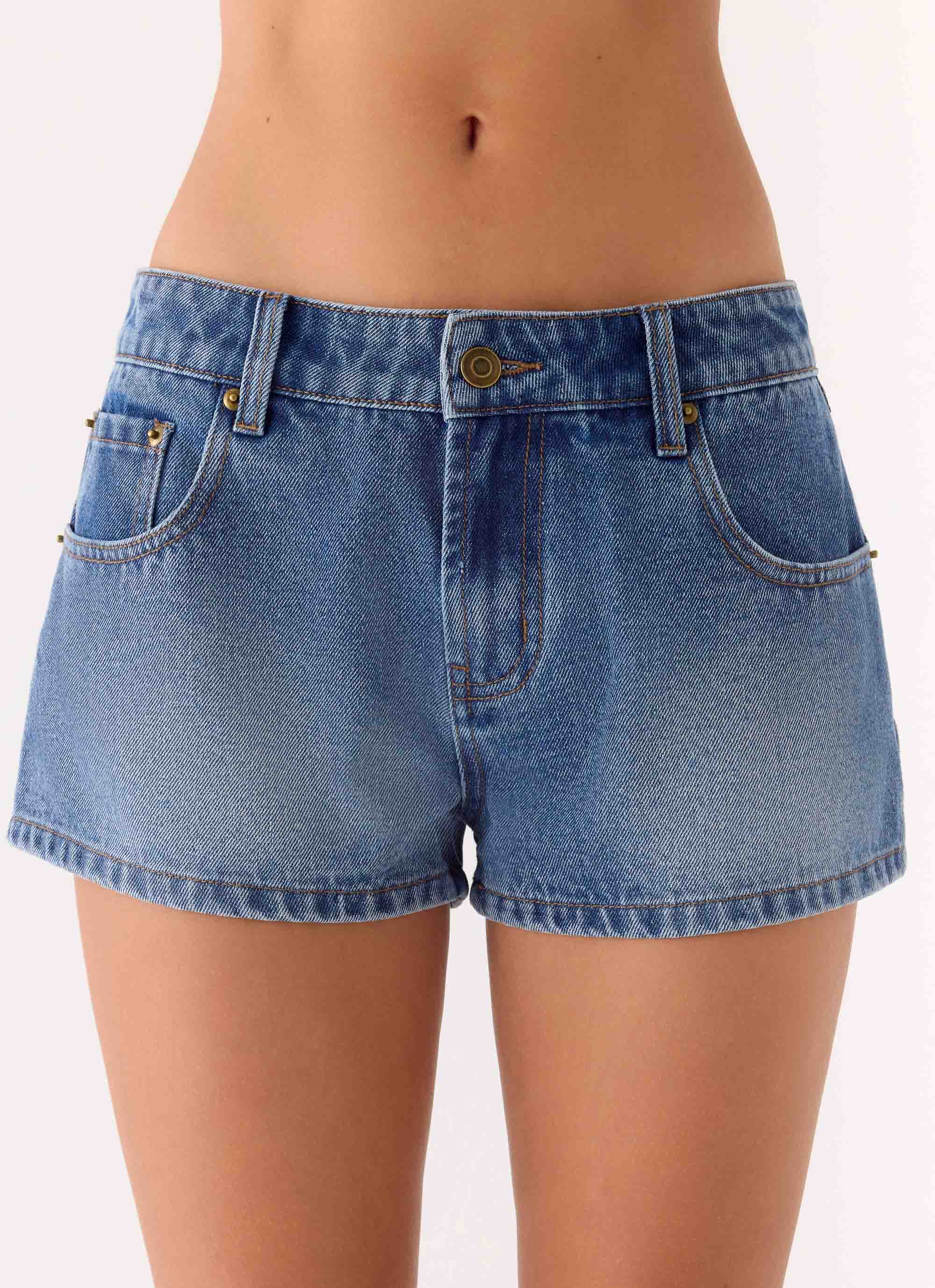 Kayda Low Rise Denim Shorts - Blue Wash - Image 6
