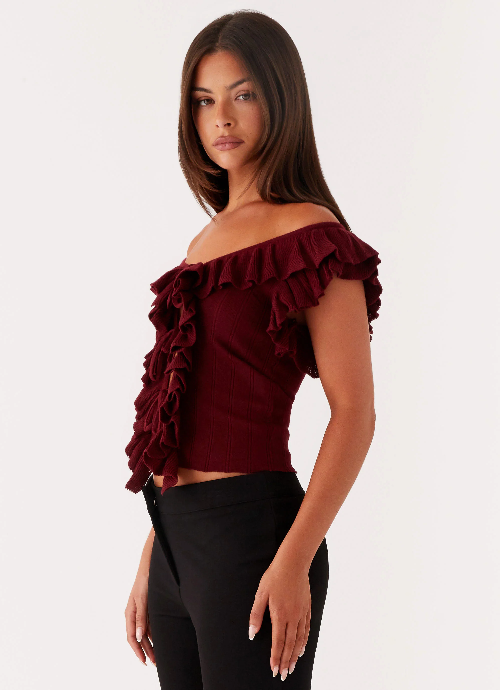 Keeta Frill Top - Burgundy - Image 2