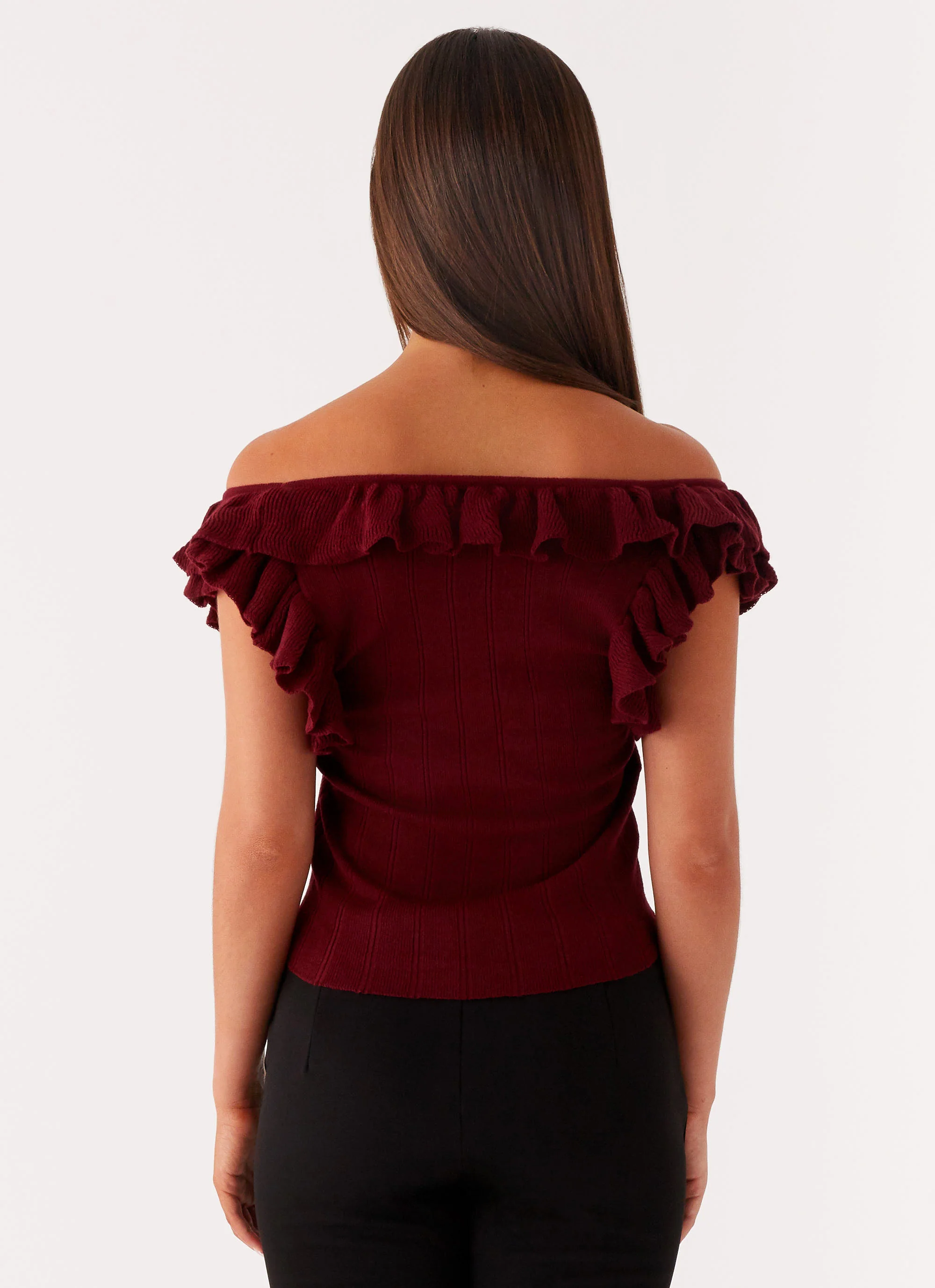 Keeta Frill Top - Burgundy - Image 3