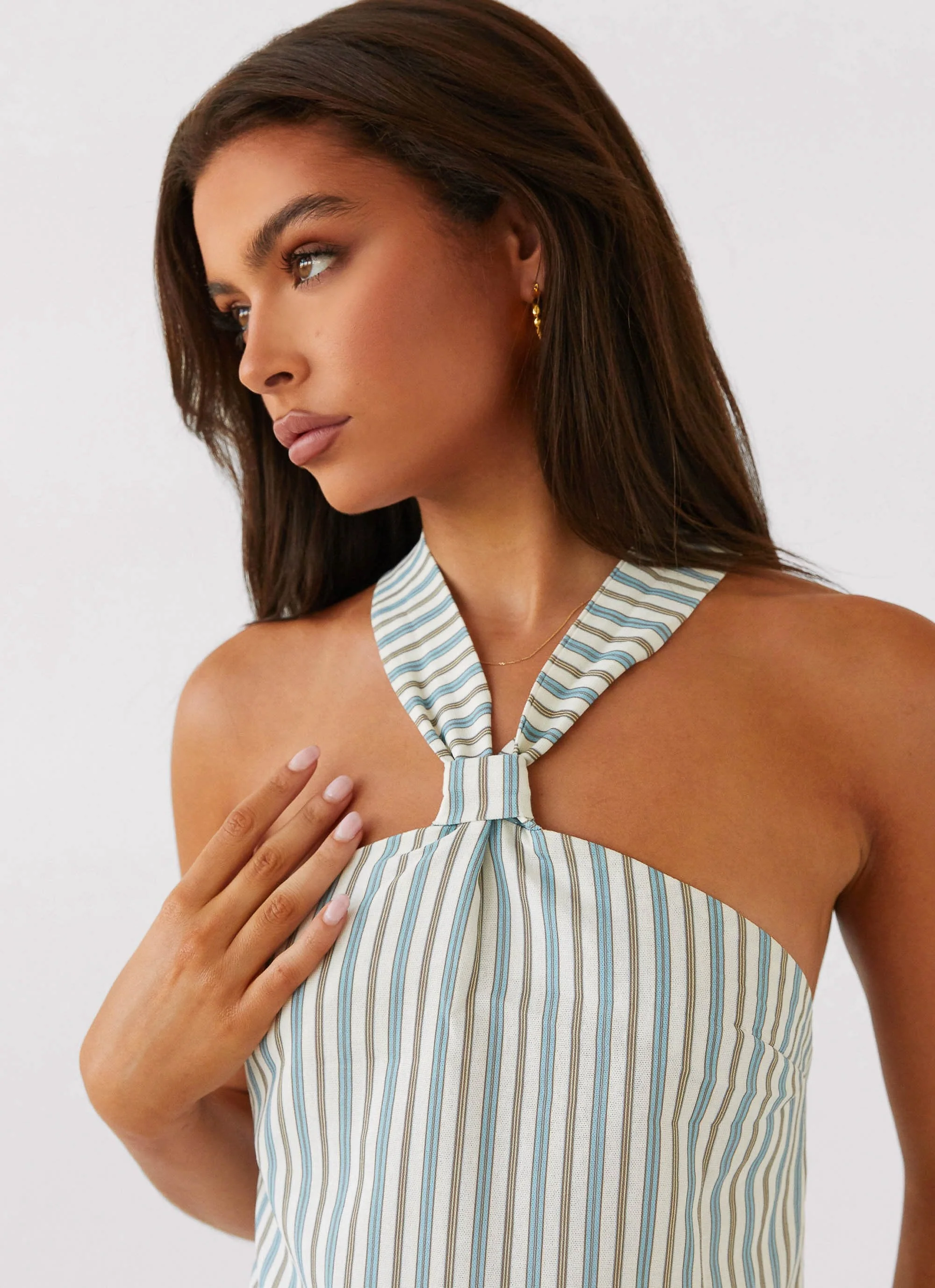 Keira Linen Micro Mini Dress - Blue Choc Stripe - Image 6