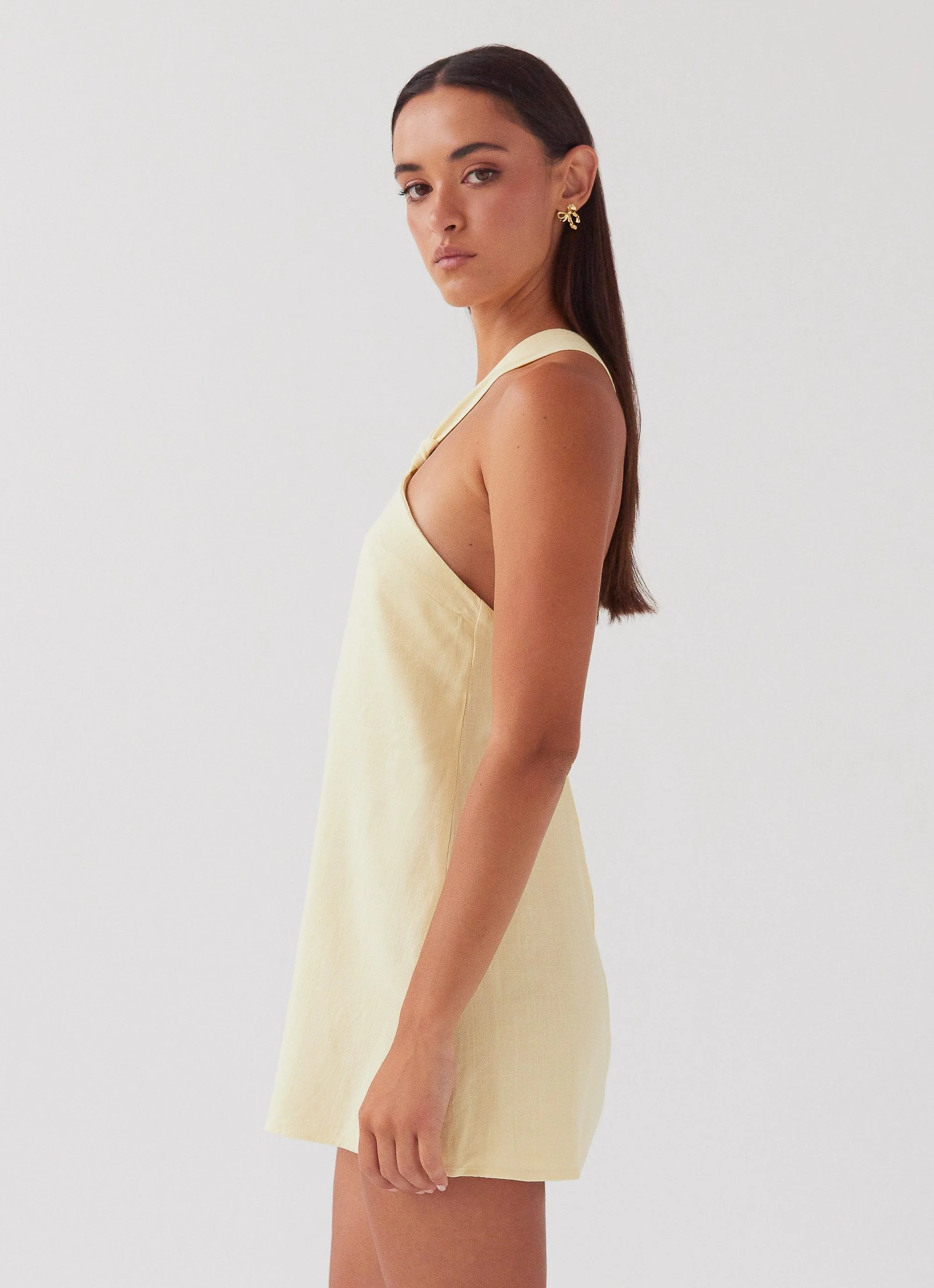 Keira Linen Micro Mini Dress - Lemon - Image 3