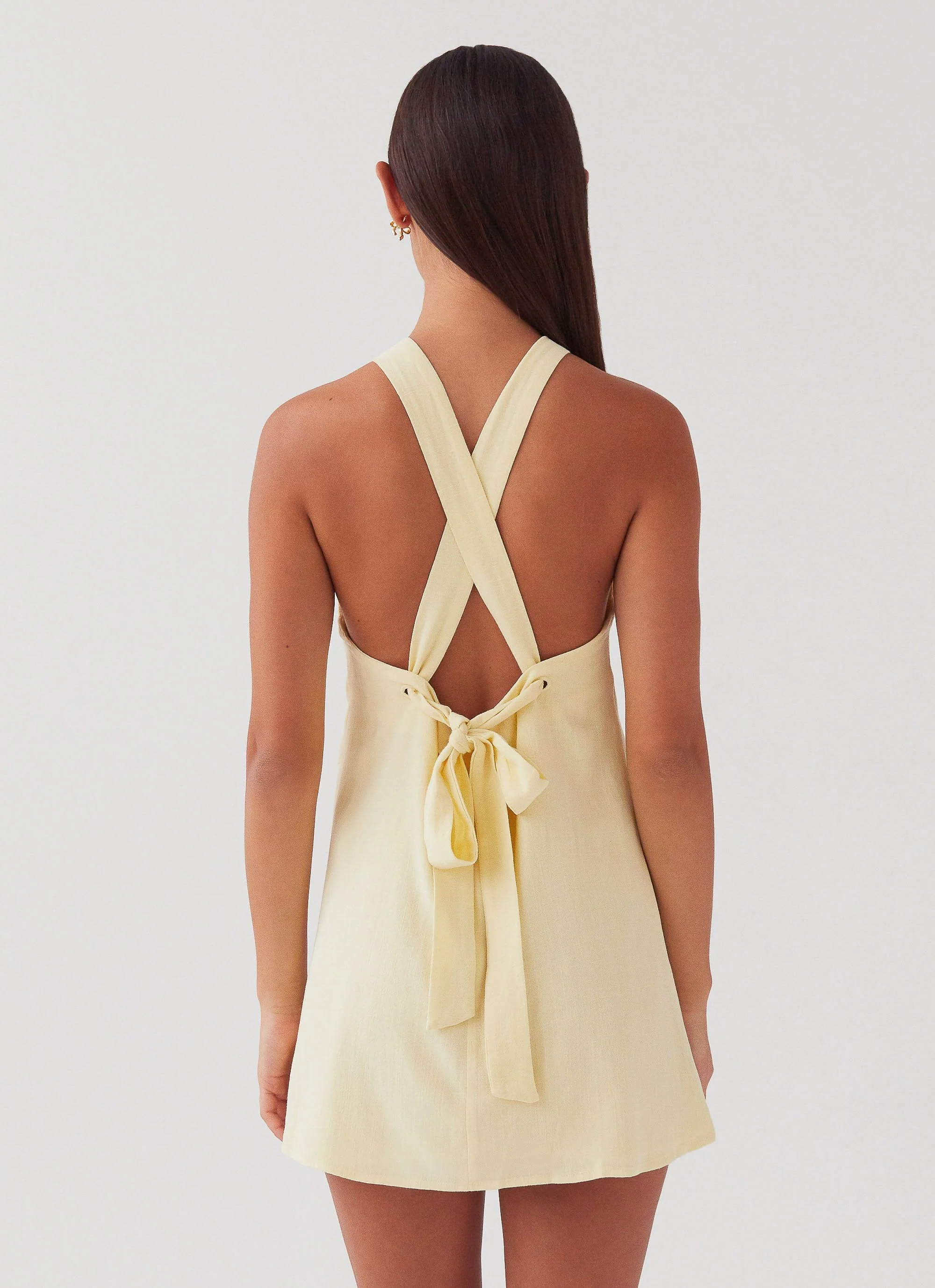 Keira Linen Micro Mini Dress - Lemon - Image 4