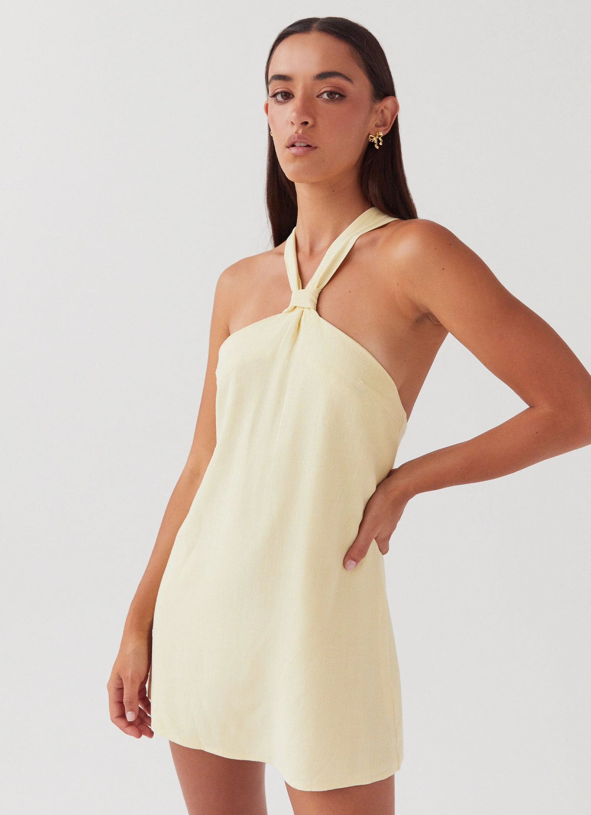 Keira Linen Micro Mini Dress - Lemon - Image 5