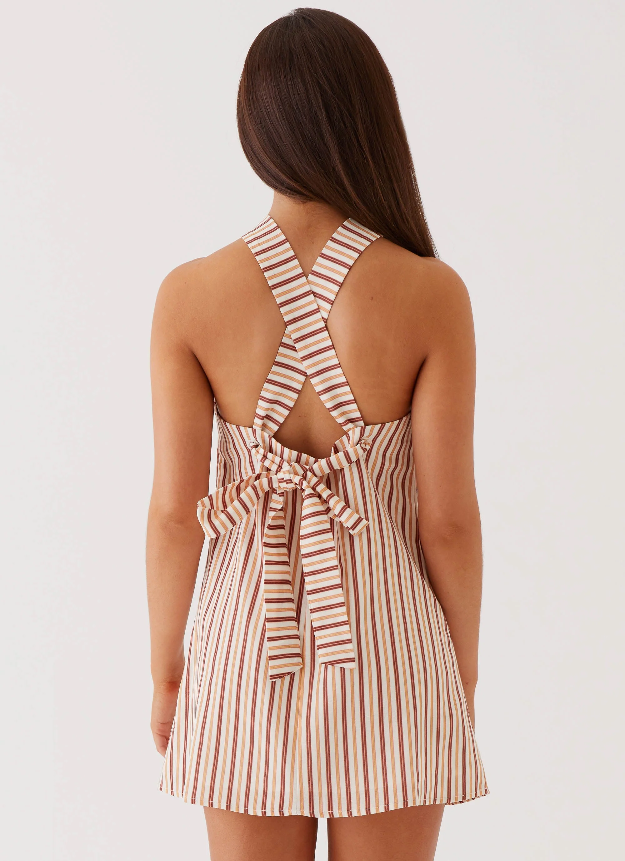 Keira Linen Micro Mini Dress - Passionfruit Stripe - Image 4