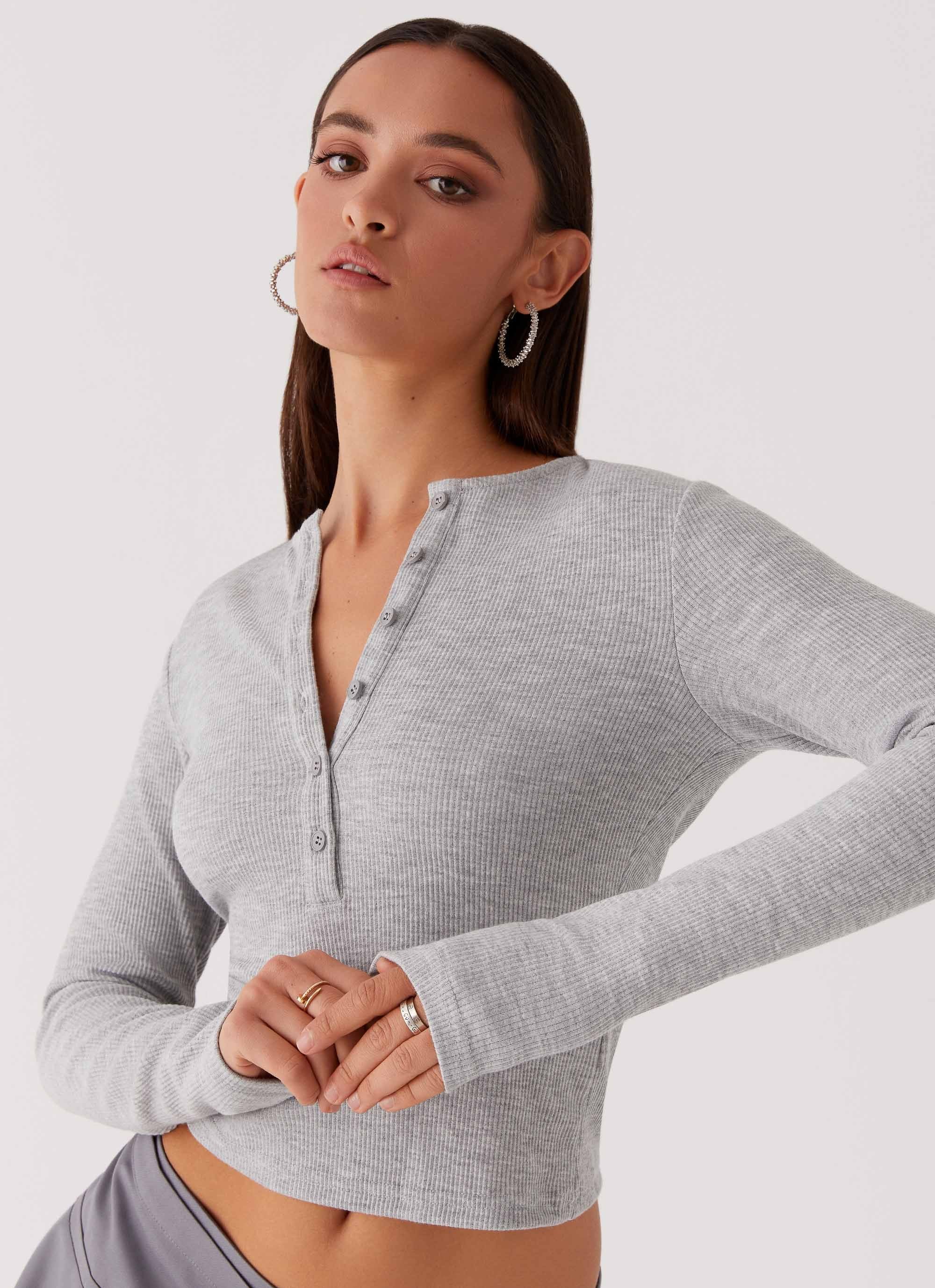 Kellie Knit Long Sleeve Top - Grey - Image 5