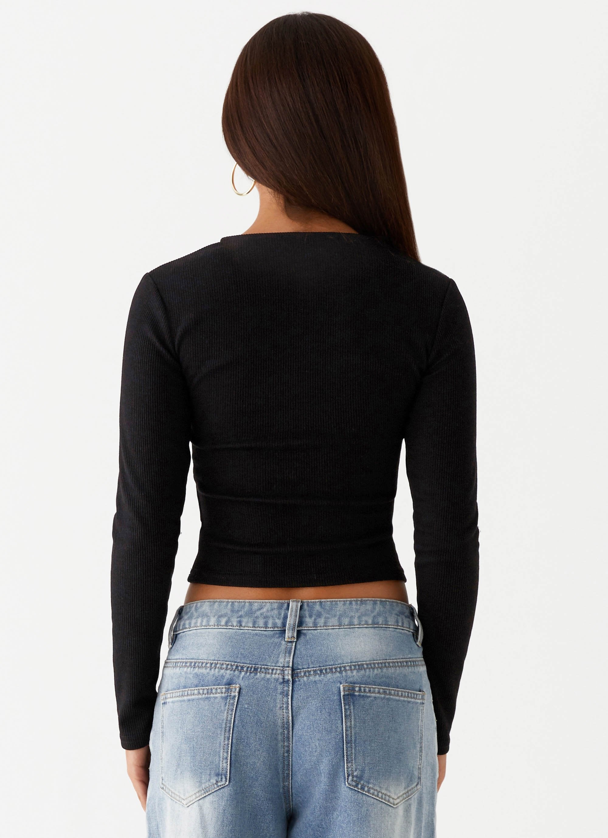 Kellie Long Sleeve Knit Top - Black - Image 4
