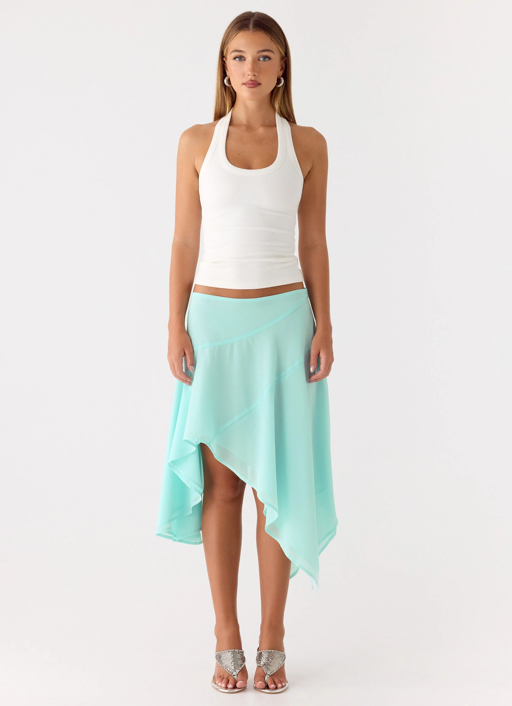 Kia Low Rise Asymmetrical Midi Skirt - Aqua - Image 2