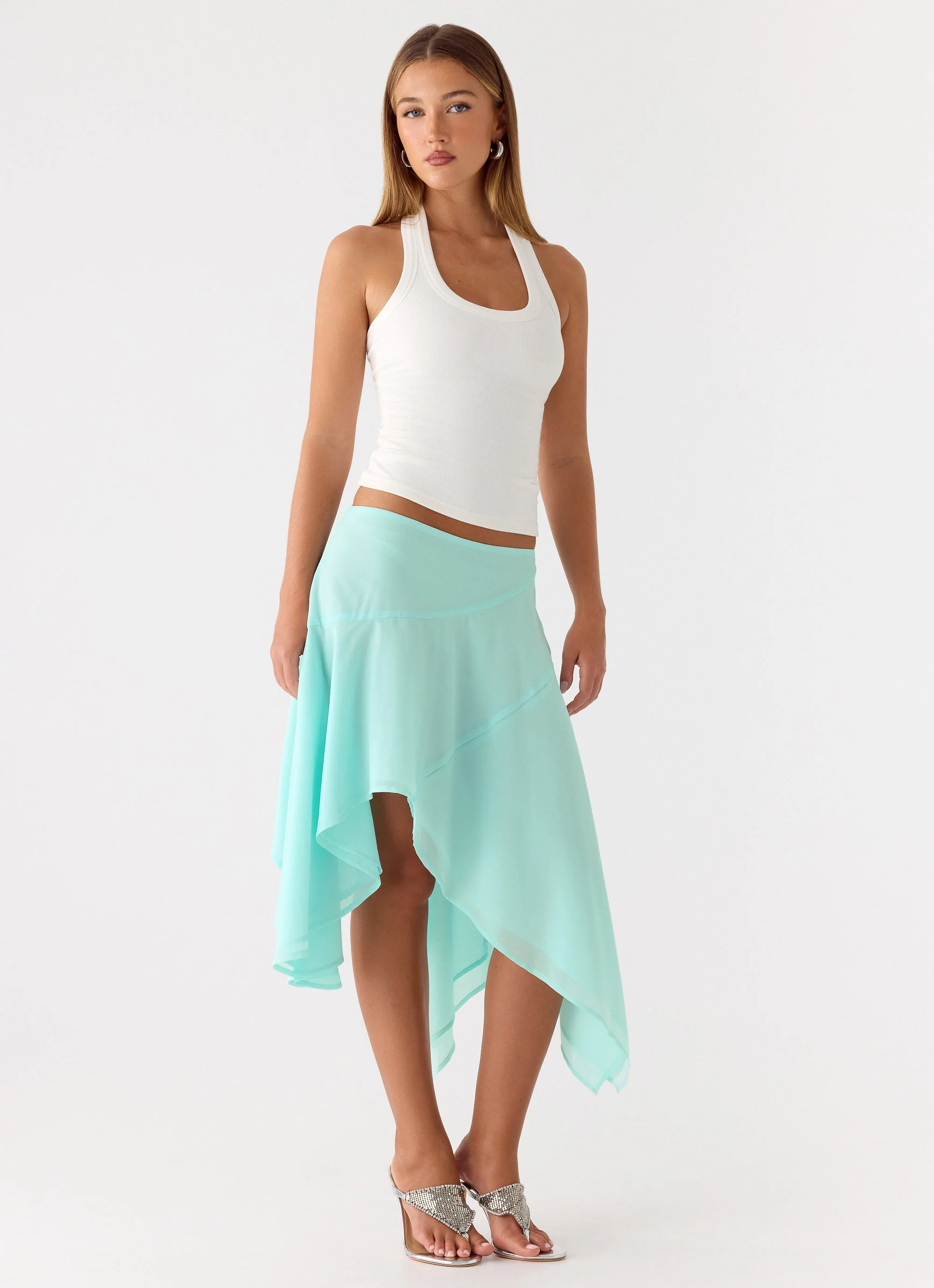 Kia Low Rise Asymmetrical Midi Skirt - Aqua - Image 6